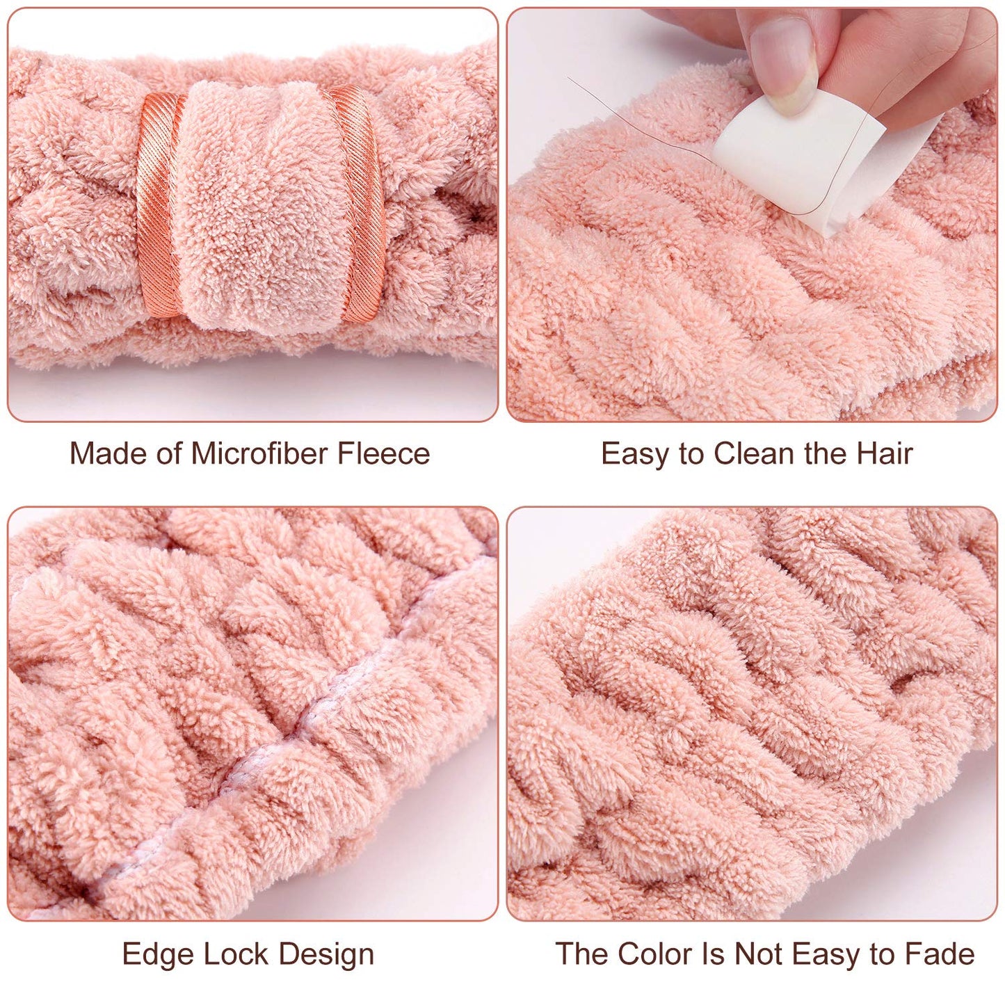 WILLBOND 4 Pack Microfiber Headbands Spa Facial Headbands Makeup Head bands Elastic Terry Cloth Head Wrap for Women Girls Washing Face Makeup Shower Yoga Sports(Coffee, Khaki, Pink and White)