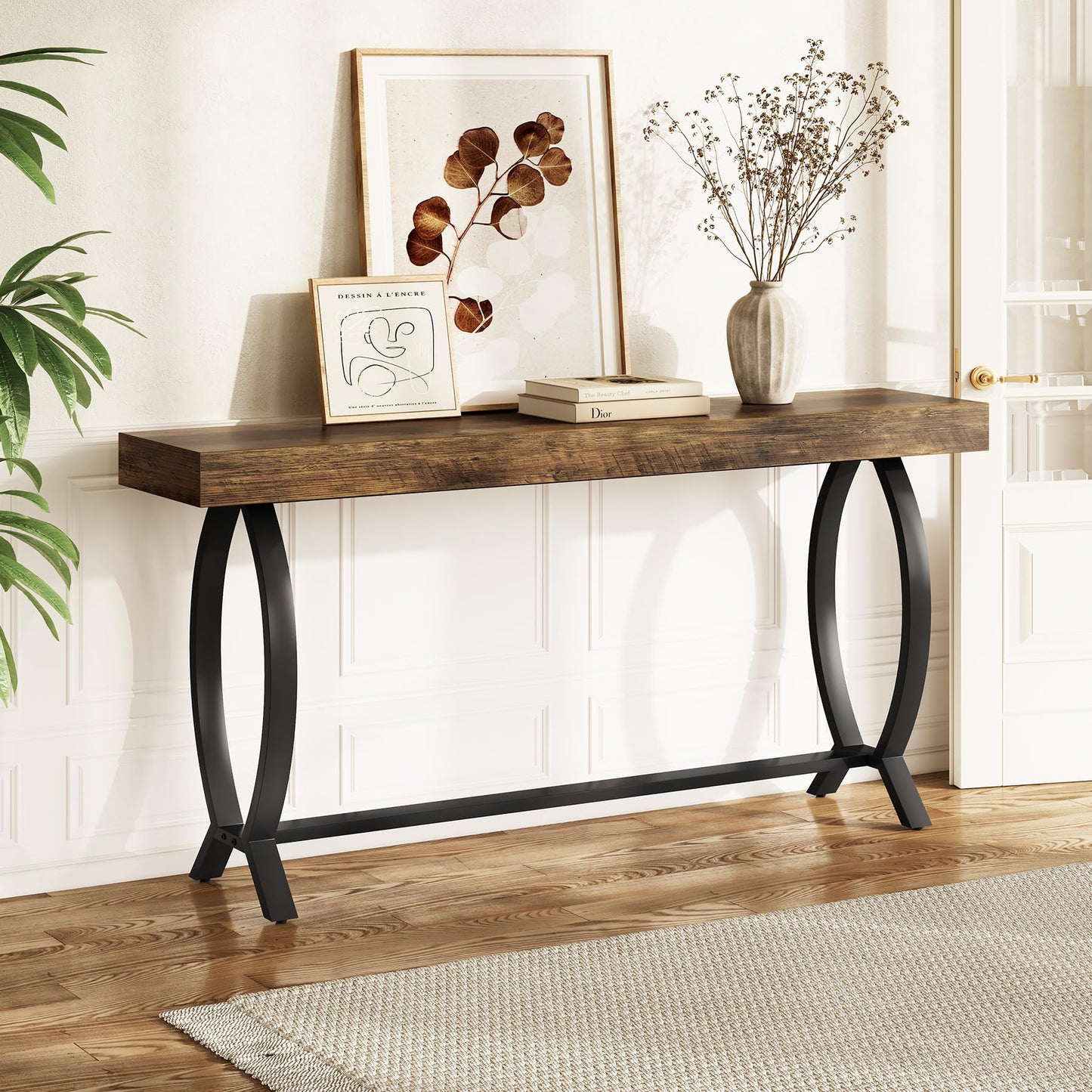 1Easylife 70.87 Inches Extra Long Console Tables for Entryway, Large Sofa Table Behind Couch, Rustic Brown Wooden Console Sofa Tables with Metal Fish-Shaped Legs for Living Room, Foyer Hallway Table