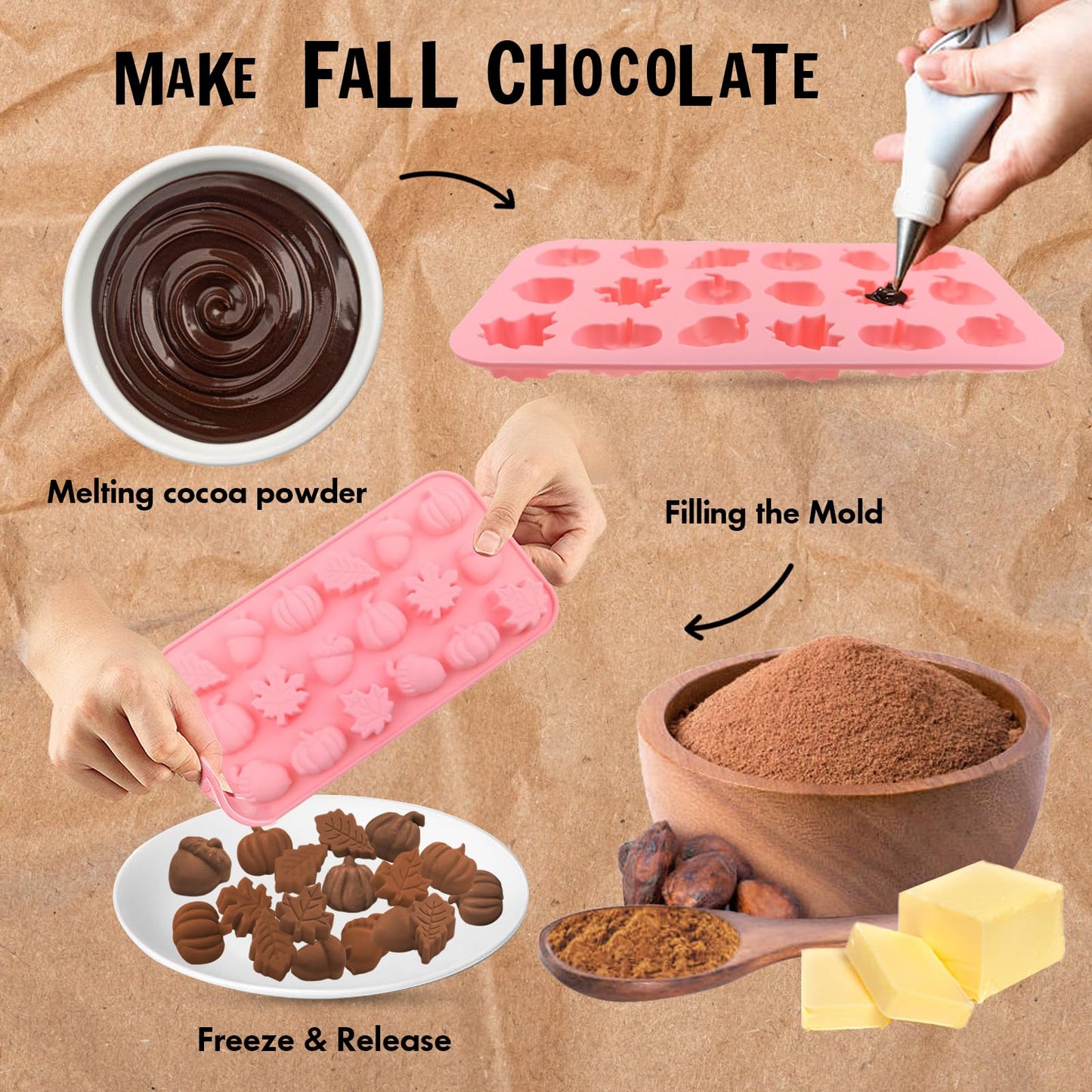 2-Pack Mini Fall Molds - 18-Cavity Chocolate Baking Molds with Pumpkin, Pinecone, Maple Leaf - Perfect for Chocolate Candies, Resin Crafts