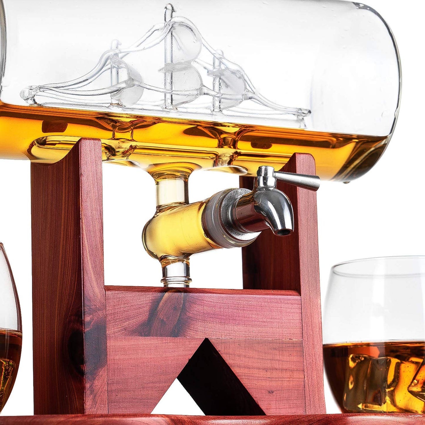 Whiskey Decanter Set, Liquor Dispenser for Home Bar, Crystal Glass - 1250ml Ship & 2 Whiskey Glasses Beautiful Stand, Gift for Dad, Husband or Boyfriend - The Wine Savant 100% Lead-Free