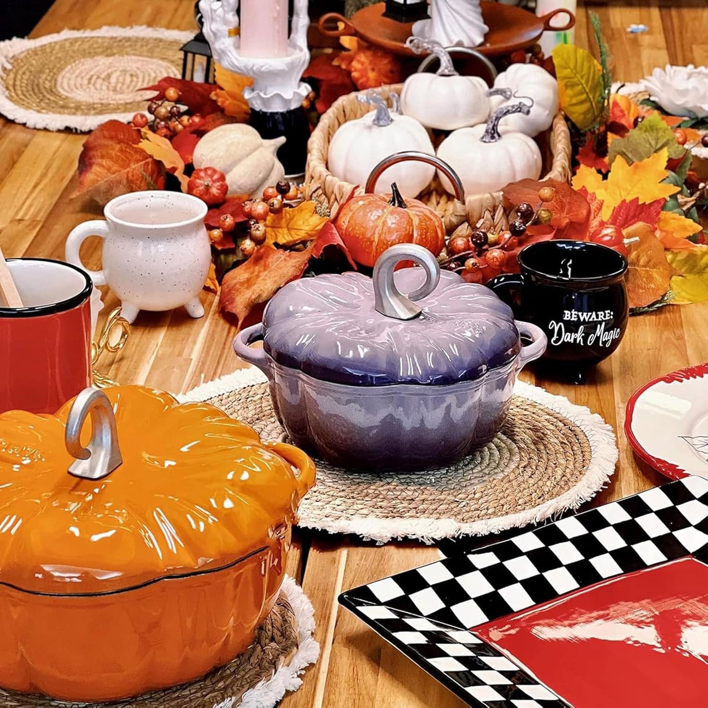 4QT Pumpkin Cocotte, Pumpkin Dutch Oven Pot with Lid, Enamel Cast Iron Cooking Pot, Serves 3-5,Halloween Thanksgiving Decor Boiler (Orange)