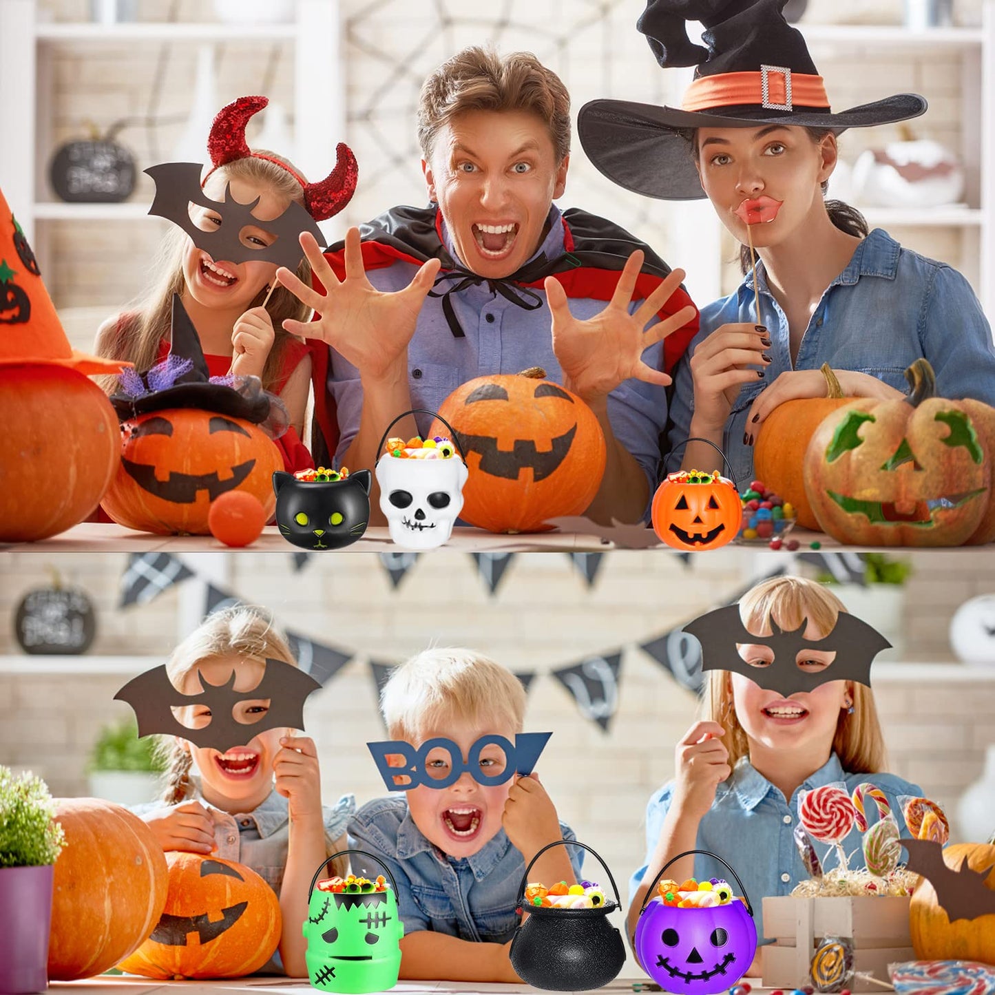 14 Pieces Halloween Candy Bucket,Mini Halloween Candy Holder,pumpkin ghost cauldron candy bucket for trick or treat,Halloween Party Supplies