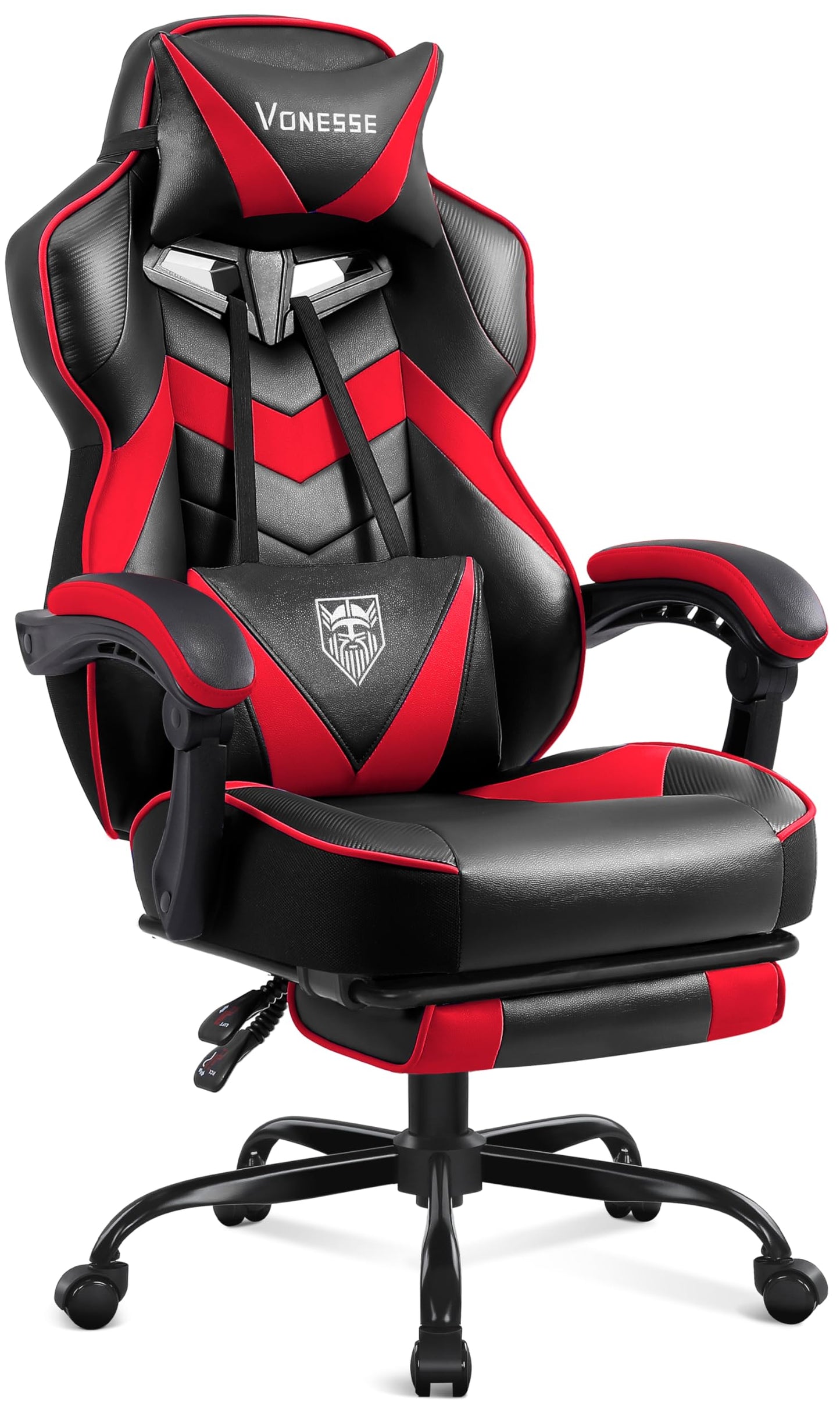 Vonesse Gaming Chair,Computer Chair with Footrest and Massage,Reclining Gaming Chairs for Adults,Big and Tall High Back Gamer Chair (Red/Black)