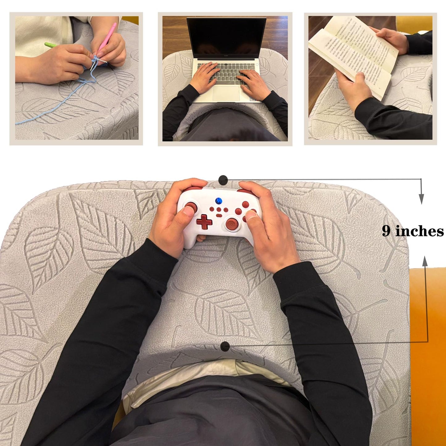 XYRONICA Lap Desk Pillow for Laptop Reading Pillow for Gaming Arm Rest Pillow for Adult Extra Large Lap Desk for Working, Gaming and Reading (Light Gray)