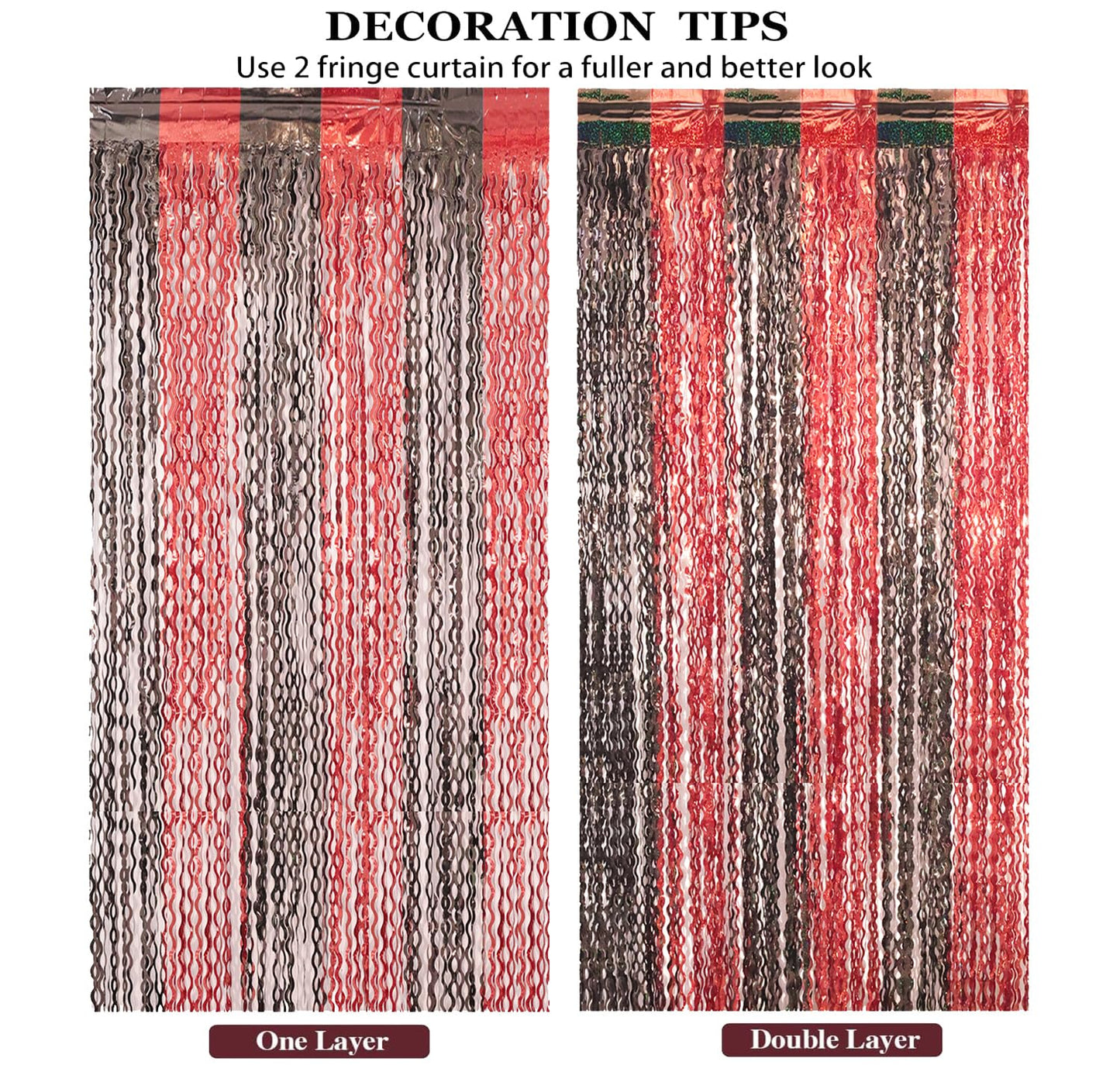 4 Pack 3.3x6.6 ft Red and Black Foil Fringe Backdrop Curtains - Wavy Tinsel Streamers Birthday Birthay Decorations, Fringe Backdrop for Graduation, Xmas, Disco Party