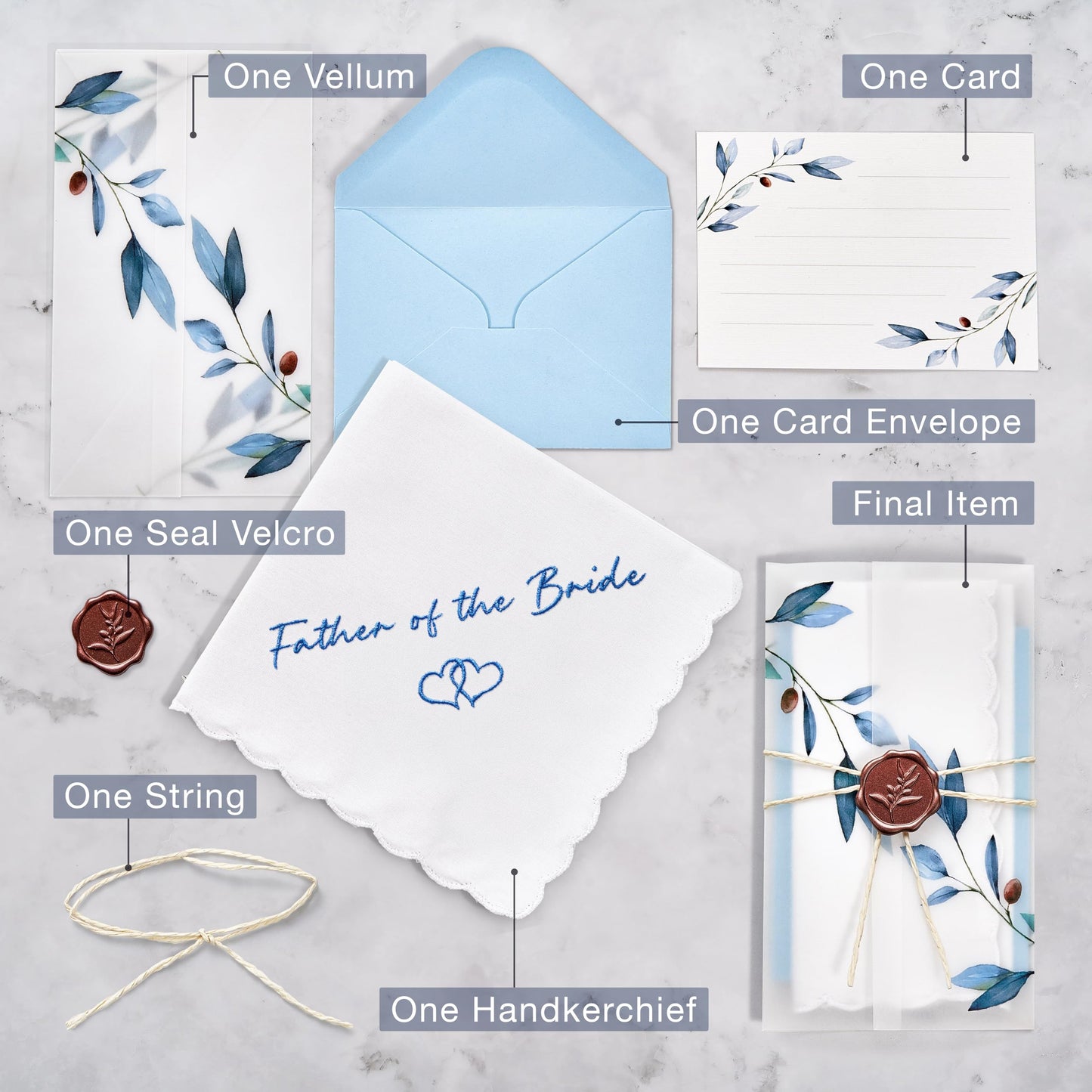 W&F GIFT Wedding Handkerchief - 12" x 12" - Something Blue for Bride on Wedding Day - Mother of the Bride Gifts - Dad Father of the Brides Gifts from Daughter Handkerchiefs
