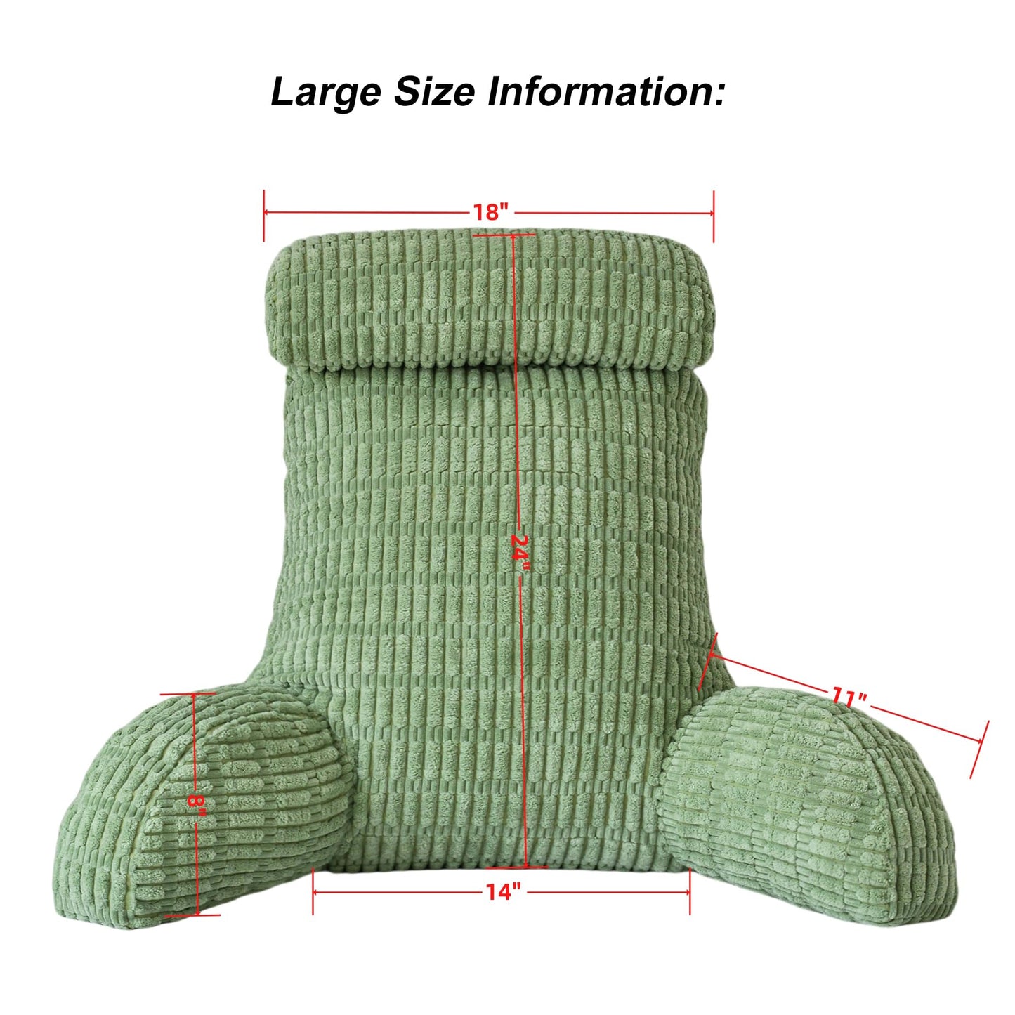 WERDIM Reading Pillow with Detachable Neck Roll, Large Back Pillow for Sitting Up in Bed Couch, Adult Bed Rest Pillow with Arms for Reading/Watching TV/Gaming, Sage