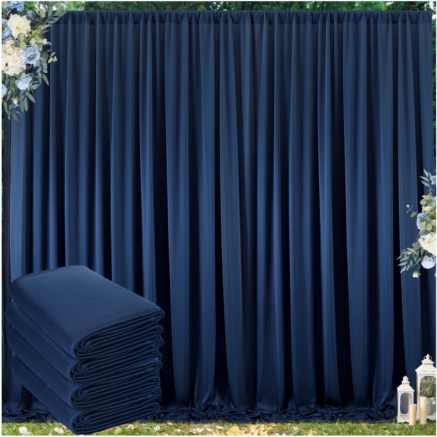 20 ft x 10 ft Wrinkle Free Navy Blue Backdrop Curtain for Parties,Polyester Photo Backdrop Drapes, Thick Background 4 Panels 5ft x 10ft for Baby Shower Wedding Birthday Party Backdrop Stand