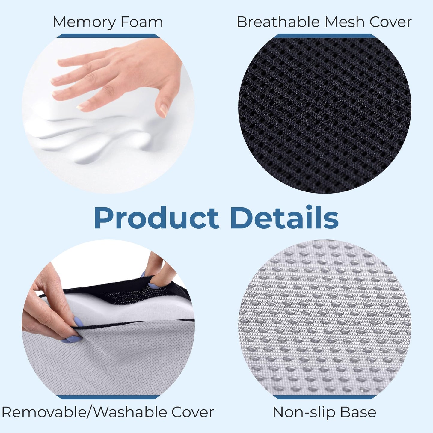5 STARS UNITED Seat Cushion for Tailbone Pain Relief โ Memory Foam Lifting Pillow for Coccyx, Hip, Hemorrhoid, Sciatica & Post-Surgery Recovery โ Wheelchair, Car, Desk, Gaming & Office Chairs, Black