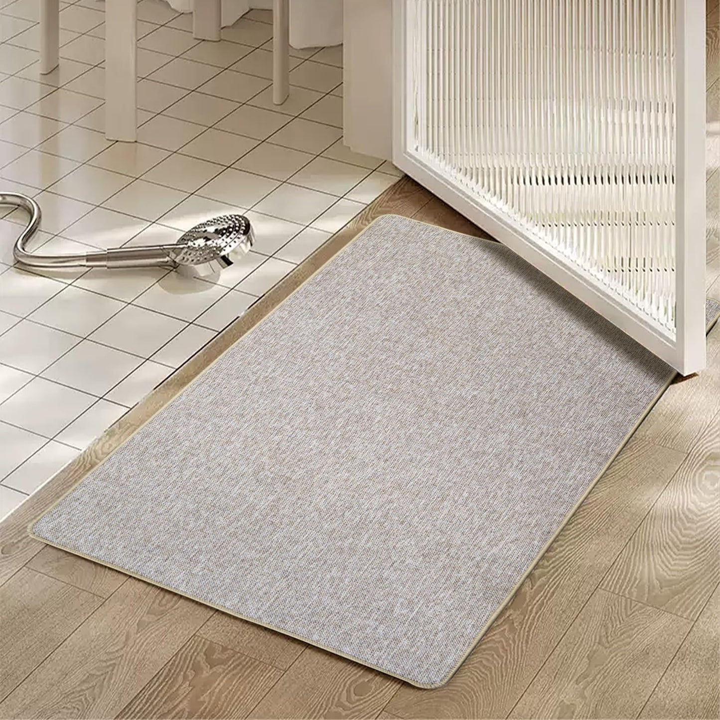 Yancorp Thin Bathroom Rugs 16"x 28" Non-Slip Rubber Bath Mats Quick Dry Bath Rugs, Cozy Cloth Mat fit Under Door, Sink, Bathtub, Floor, Shower, Khaki