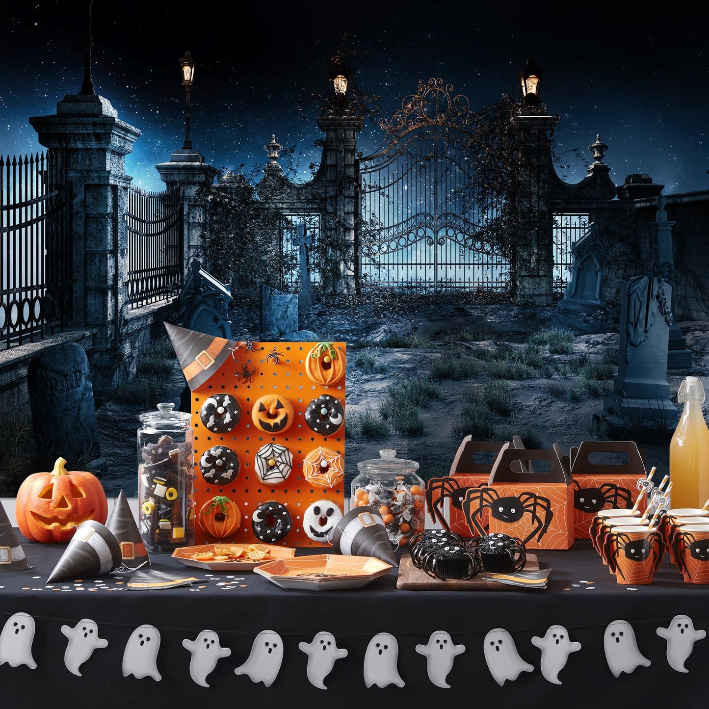 7 x 5 FT Halloween Graveyard Backdrop - Large Eerie Night Scene, Creepy Cemetery Gravestones Design Wall Hanging Background, Spooky Photography Photo Booth Props for Indoor Outdoor Party Decorations