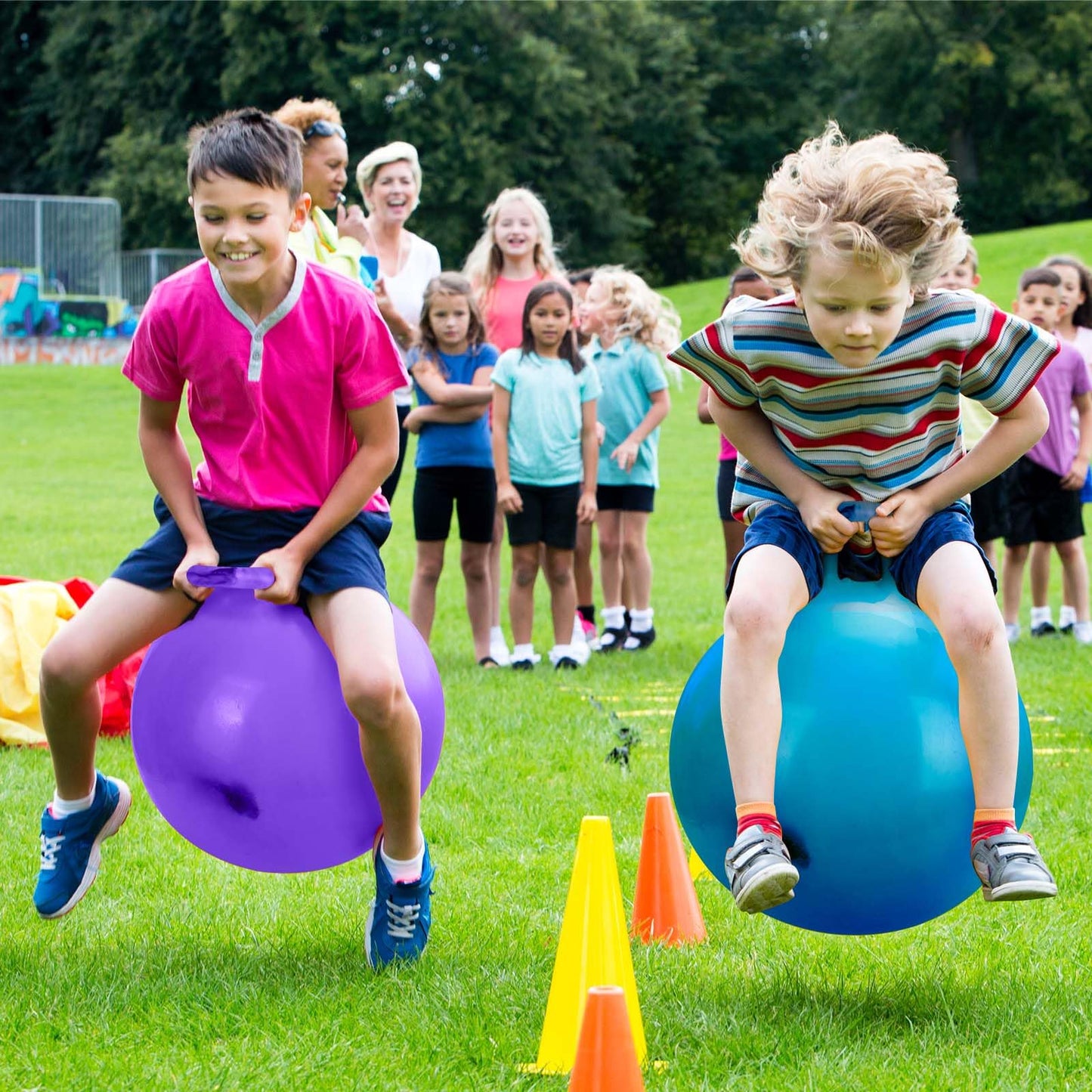 Willingfun Hopper Ball 2 Pack with Air Pump, 18 Inch Bounce Balls with Handles for Kids, Best Gift for Ages 3 4 5 6 7 8 Boys and Girls, Toys for Ages 3-10, Ride on Toys for Kids 4-8, Hopper Toy