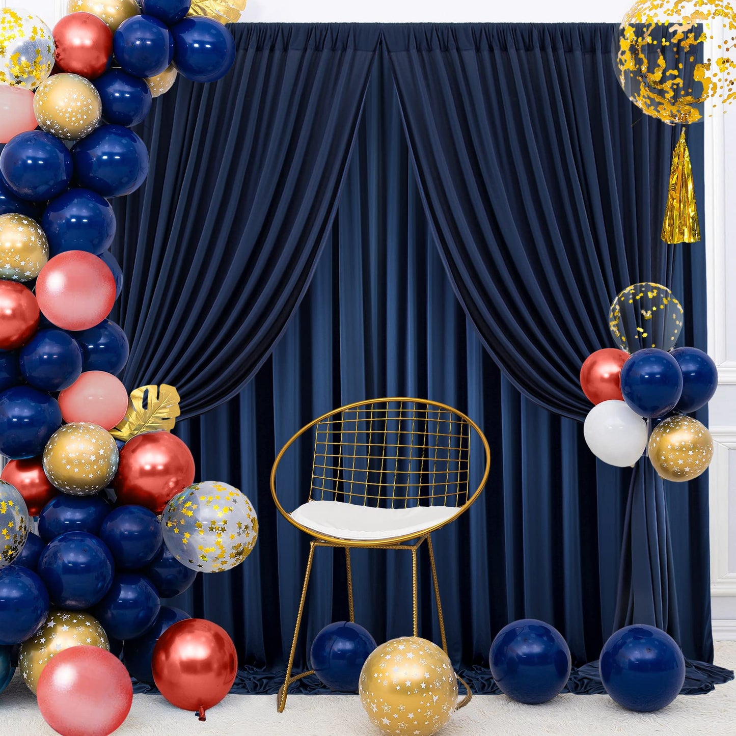 20ft×8ft Wrinkle Free Navy Blue Backdrop Curtains for Parties, 4 Panels 5ft×8ft Thick Silky Polyester Navy Photo Backdrop Drapes for Graduation Party Baby Shower Birthday Wedding Photography