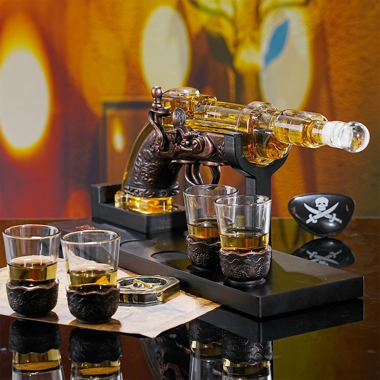 VYLPM Gun Whisky Decanter Set with 4 Shot Glasses,Cool,Unique Gifts for Men Dad Boyfriends,Liquor Gun Decanter Set A Great Addition to Home Bar,Gun Liquor Dispenser Fun Conversation Starter