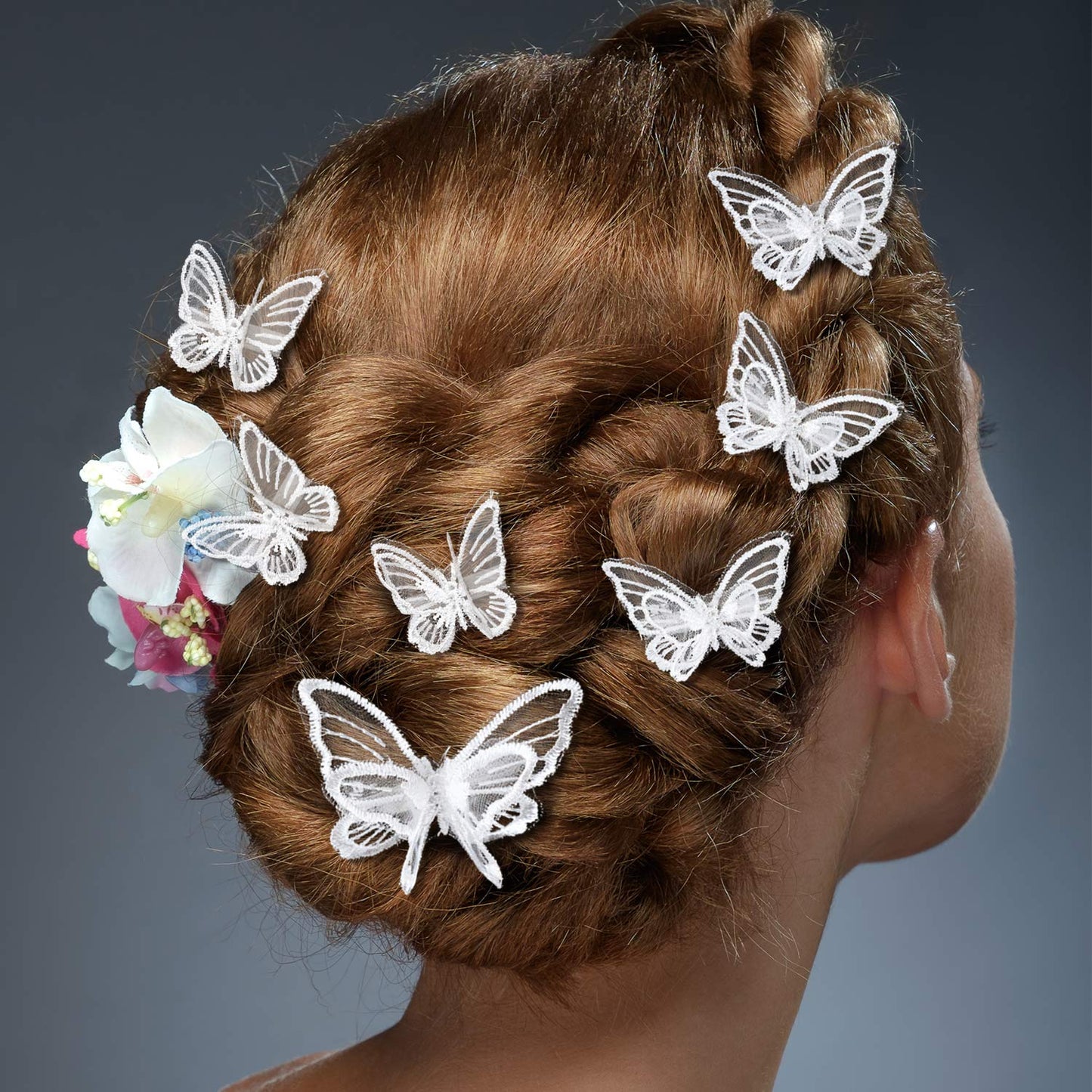 WILLBOND 18 Pieces Butterfly Hair Clip Halloween Lace Bows Embroidery Butterfly Hair Pins Accessories for Halloween Cosplaying Women, 2 Sizes(White)