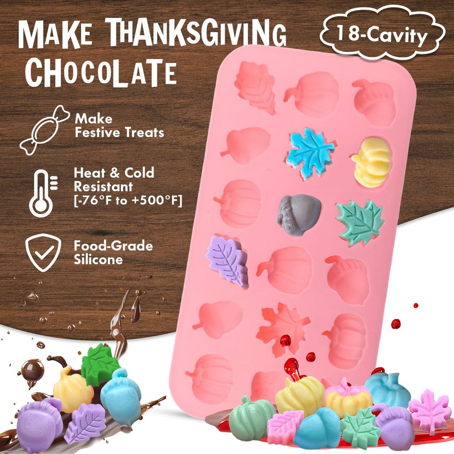 2-Pack Mini Fall Molds - 18-Cavity Chocolate Baking Molds with Pumpkin, Pinecone, Maple Leaf - Perfect for Chocolate Candies, Resin Crafts