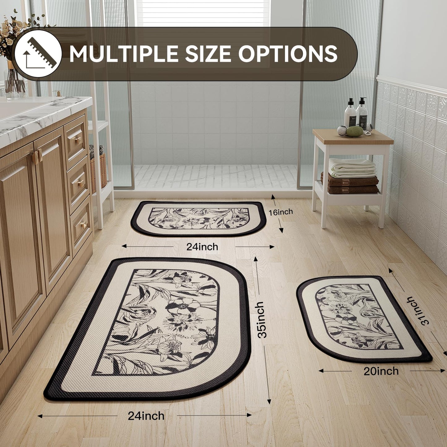 YDKGL Half Circle Bath Mat,Thin Bathroom Rugs Fit Under Door Quick Dry Non Slip Washable Bathroom Mat with Rubber Backing,Absorbent Woven Half Round Shower Rug