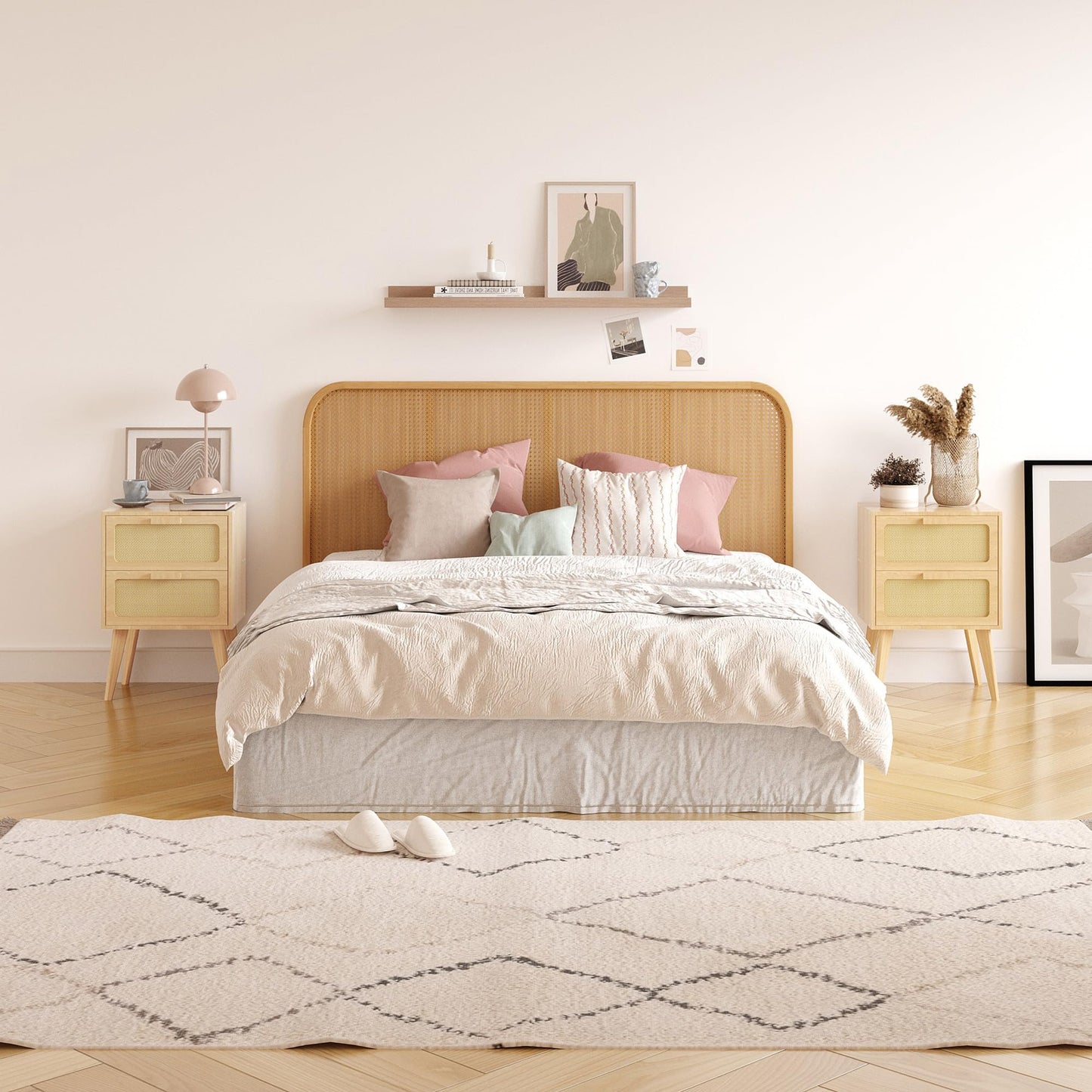 YAUKOMEL Rattan Nightstand,Boho Bedside with Storage,End Table,Side Table with 2 Hand Made Rattan Decorated Drawers for Small Space,Livingroom,Bedroom,Natural 11.8" D x 16" W x 22.4" H CTG59Y