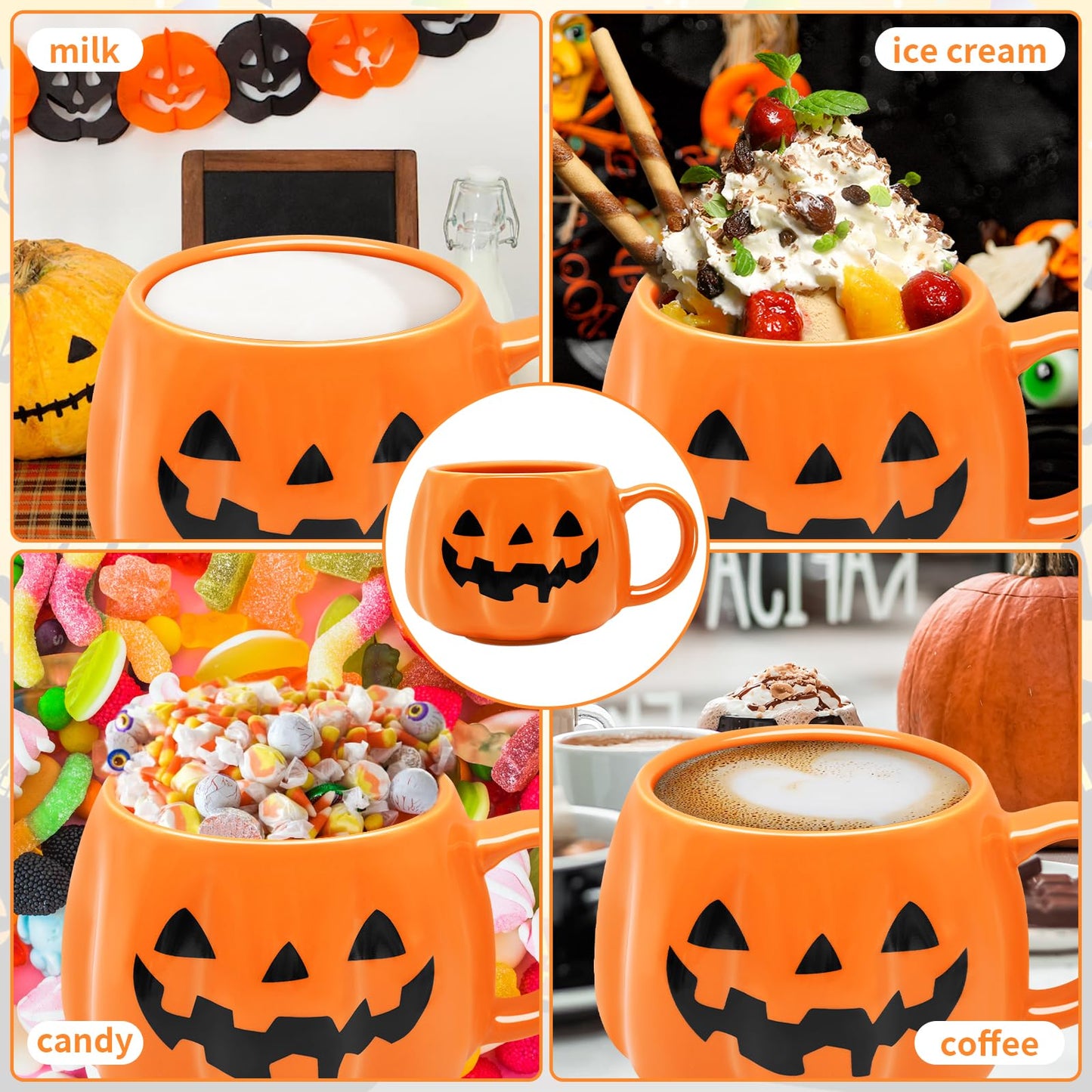 12 oz Halloween Pumpkin Mug Decorations, Happy Halloween Pattern Mug Ceramic Cute Pumpkin Coffee Cup Halloween Birthday Tabletop Drinkware Gifts for Adults Kids Women (Black face)