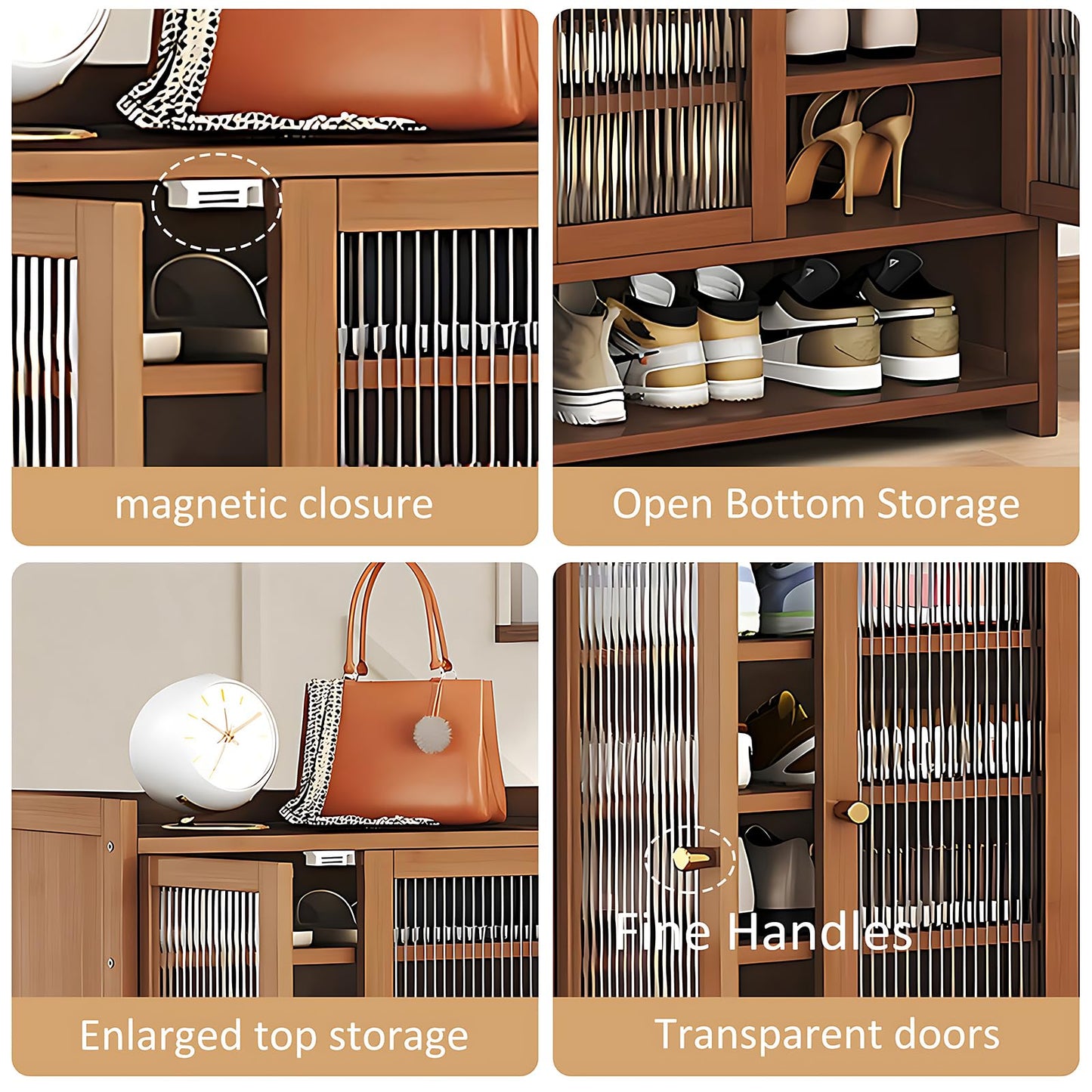 8 Tier Bamboo Shoe Cabinet, Shoe Storage Cabinet with Doors, 40 Pairs Shoe Organizer with Shelves, Freestanding Shoe Rack for Entryway, Hallway, Closet Living Room (Brown)