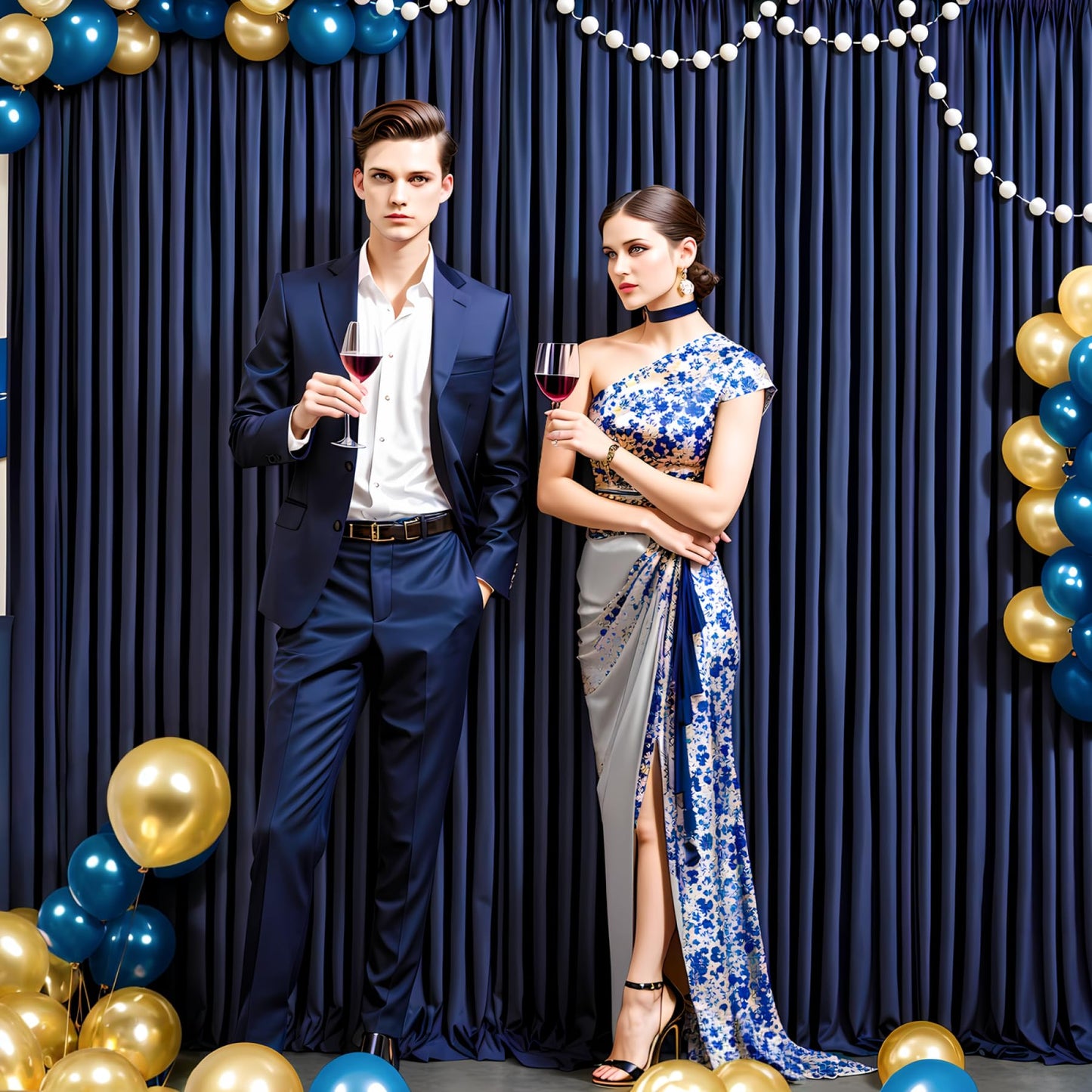 10ftx10ft Navy Blue Wrinkle-Free Backdrop Drapes, Not See-Through Navy Blue Polyester Background Curtains Backdrop Decorations for Party