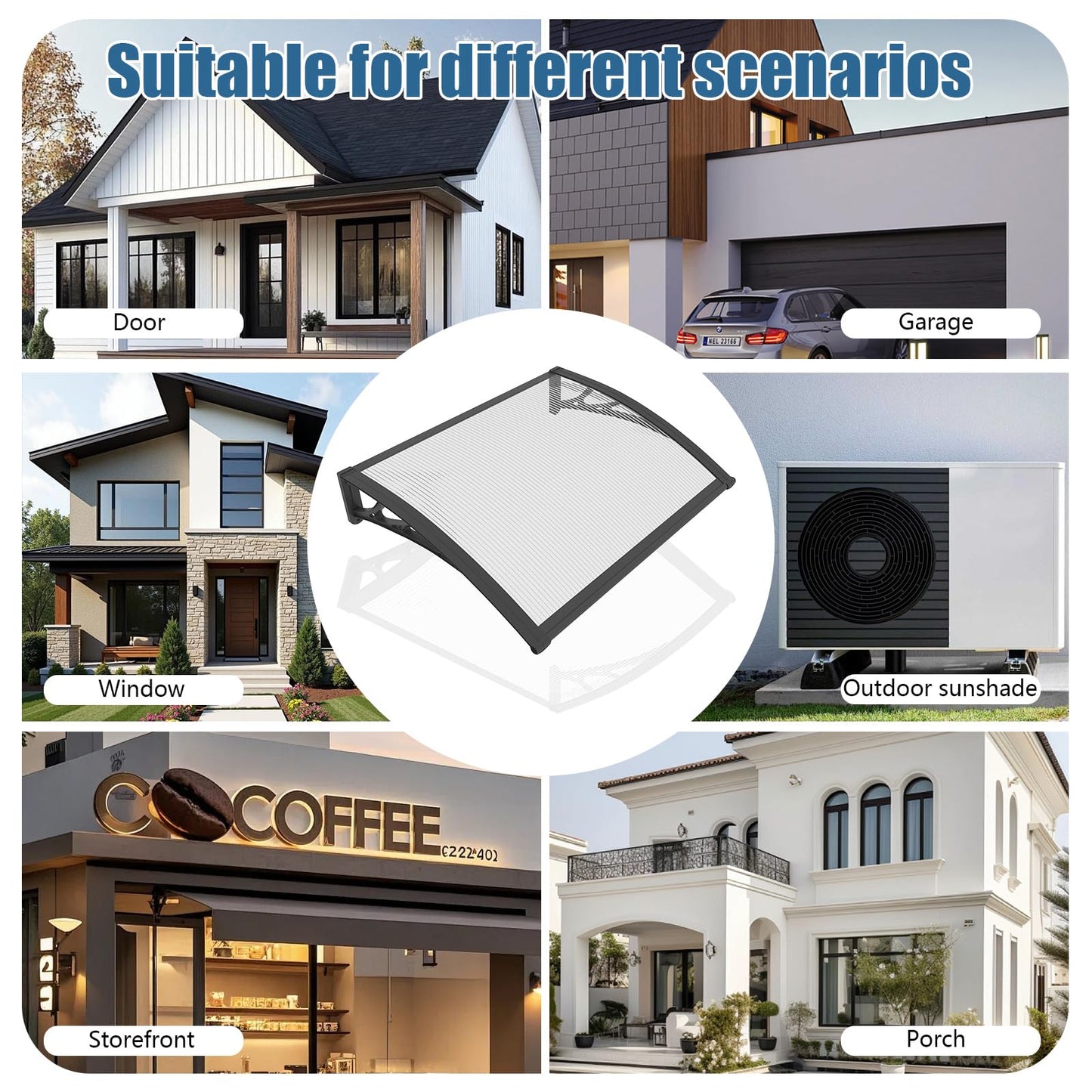 60x80'' Window and Door Exterior, UV/Rain/Snow/Sunlight Protection Sheet,UPF 50+ Polycarbonate Overhang Canopy,House Overdoor Awnings for Door Entrance Outside/Patio/Porch/Deck