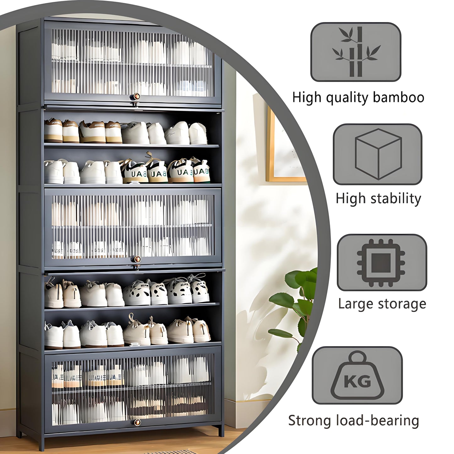 Voclym Tall Shoe Cabinet with Clear Doors, Large Capacity Bamboo Shoe Cabinet, 40-45 Pairs Shoe Rack Organizer for Closet Entrance, Hallway, Living Room, Bedroom