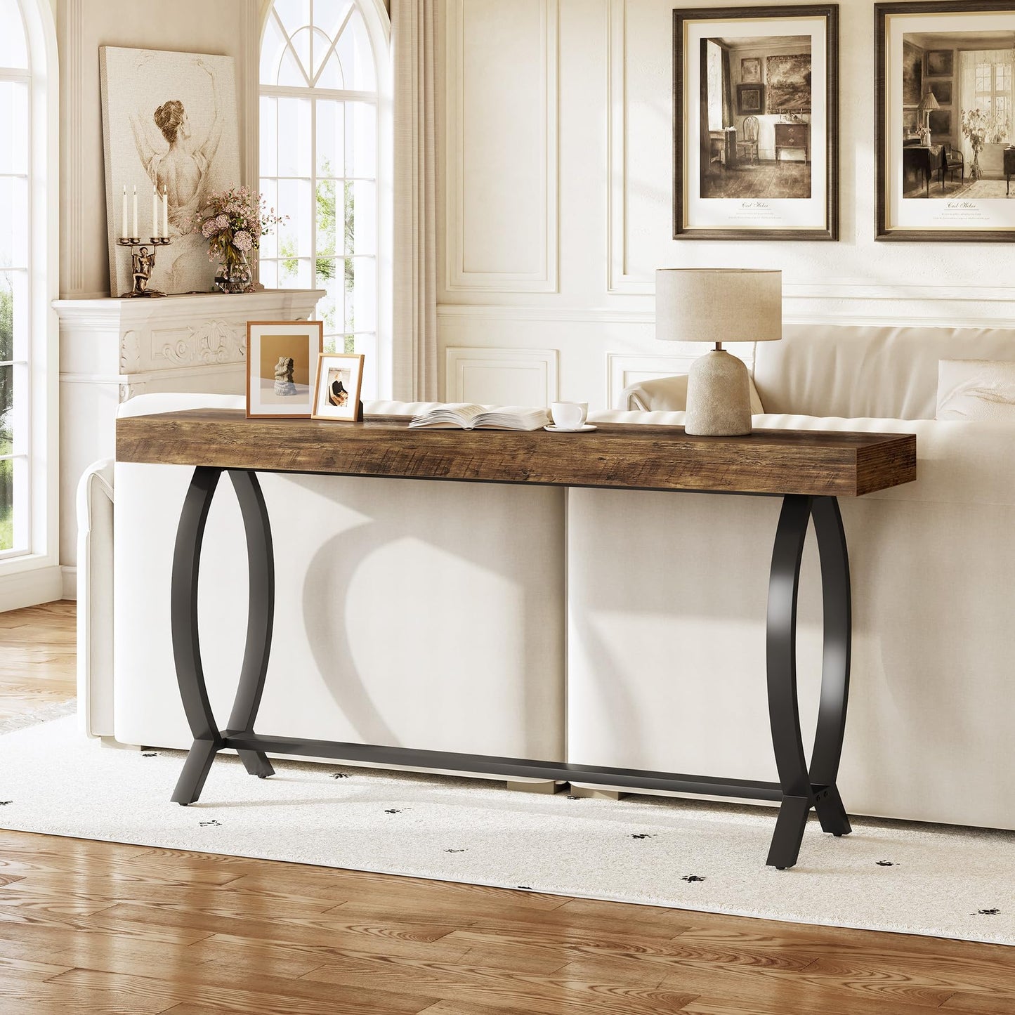 1Easylife 70.87 Inches Extra Long Console Tables for Entryway, Large Sofa Table Behind Couch, Rustic Brown Wooden Console Sofa Tables with Metal Fish-Shaped Legs for Living Room, Foyer Hallway Table