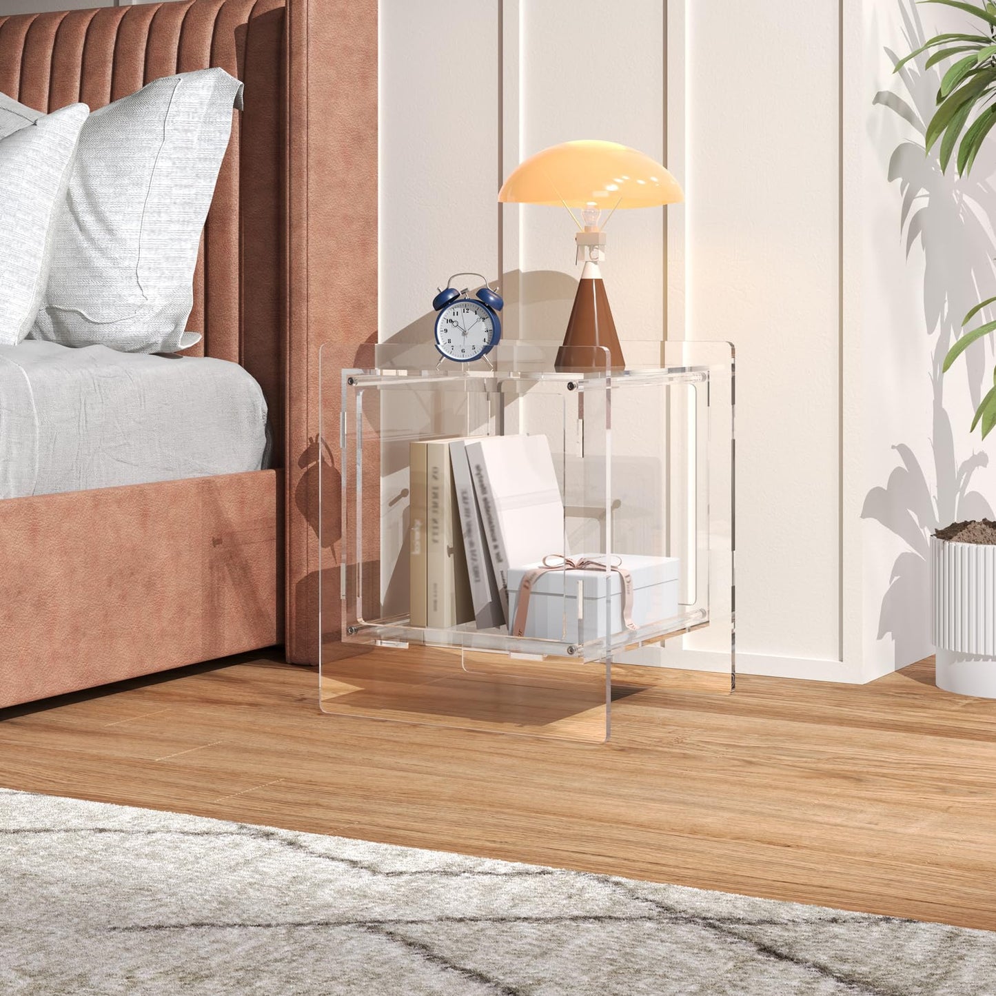 XOHYW Acrylic End Table, Side Table Nightstand with Open Storage Shelf, 2-Tier Bedside Table Home Decor Display for Bedroom, Living Room, Office (1, Clear)