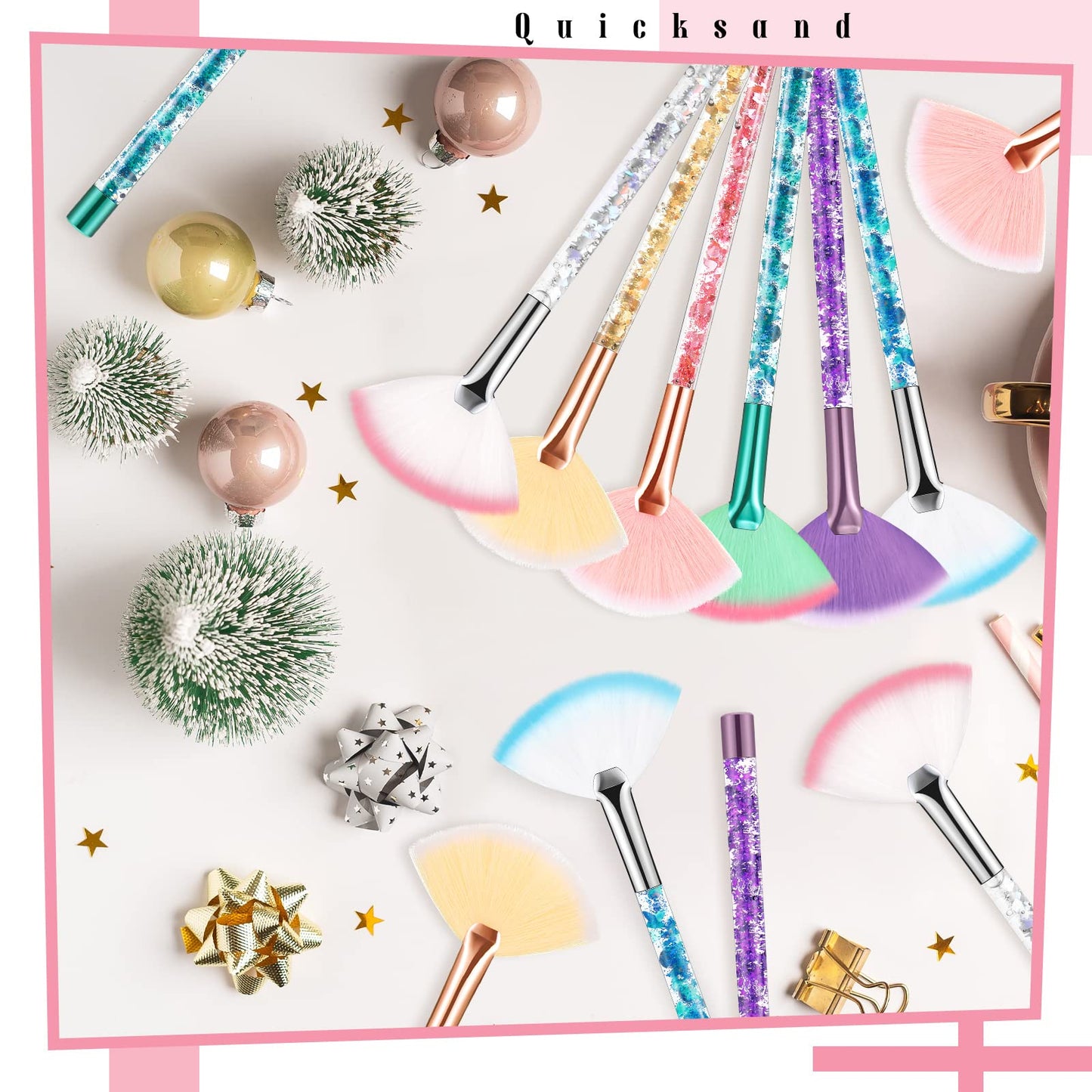 12 Pcs Fan Brushes for Facial Mask Brushes with Glitter Quicksand Handle Cosmetic Facial Fan Brushes Soft Facial Mask Brush Applicator Facial Peel Applicator Face Mask Tools with Pouch (Colorful)