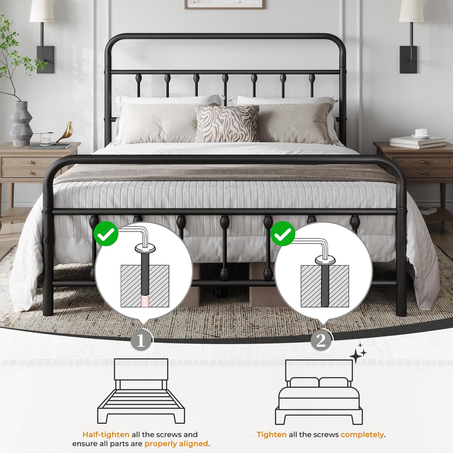 Yaheetech Classic Metal Platform Bed Frame Mattress Foundation with Victorian Style Iron-Art Headboard/Footboard/Under Bed Storage/No Box Spring Needed/Queen Size Black