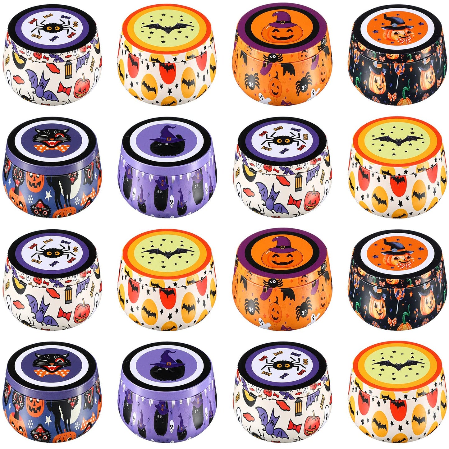12 Pack Halloween Cookie Tins with Lids 8 oz Candle Jars for Making Candles Large Capacity Round Tinplate with Lids Cookie Containers for Storing Candies Biscuits Treat Small Gift(Halloween)