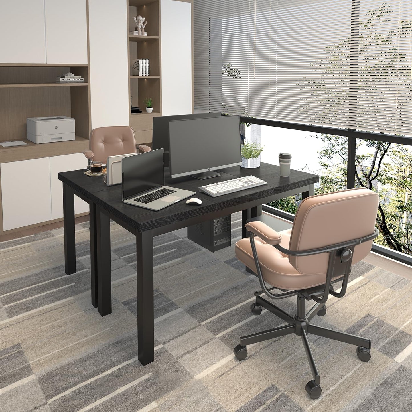 Woodalloy 55.1 Inch Small Computer Desk, Home Office Desk, Modern Table for 2 Person Kids Student Gaming Computer Desk, Simple Office Table for Work,Craft,Writing,Studying, Etc., Black.