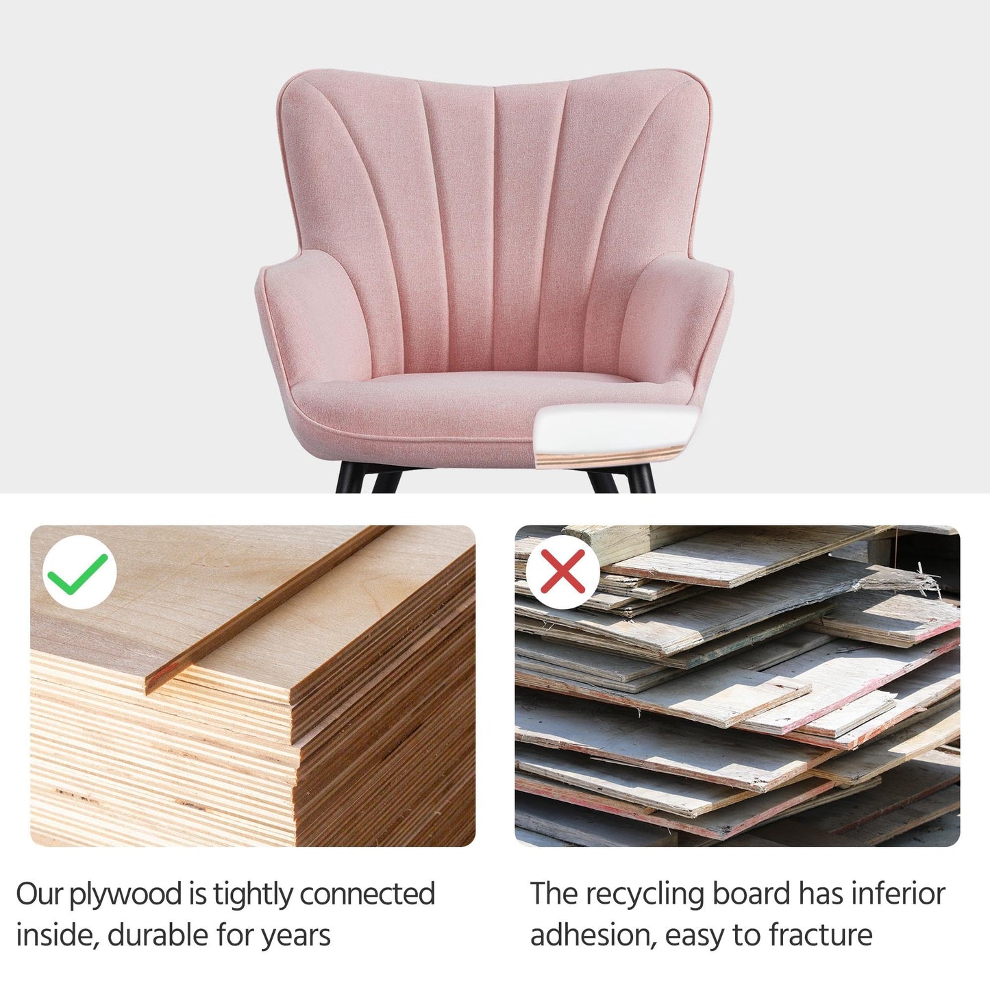 Yaheetech Accent Chair, Modern and Elegant Armchair, Linen Fabric Vanity Chair with Metal Legs and High Back for Living Room Bedroom Office Waiting Room, Pink