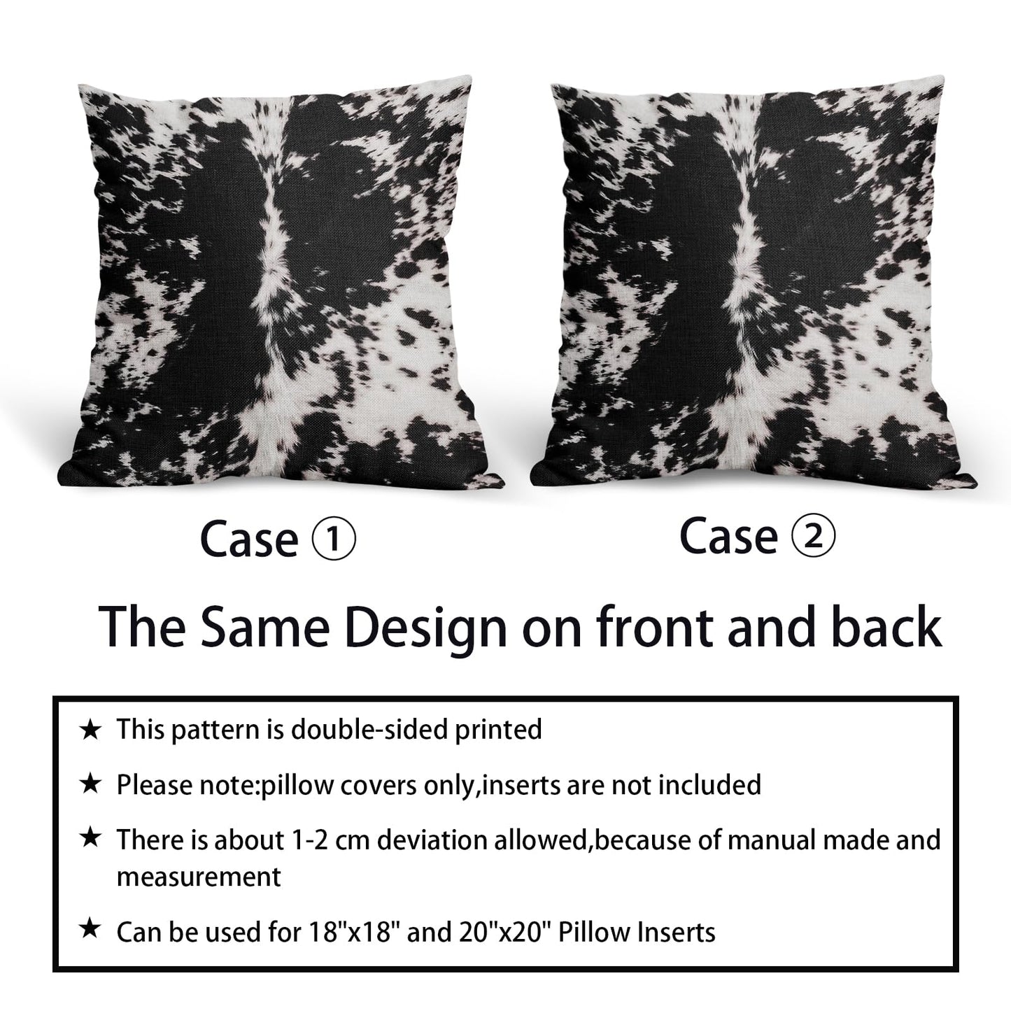Western Cowhide Print Pillow Covers 18X18 Inch Set of 2 Black White Cow Spots Decorative Pillow Cases Farmhouse Pillowcase Cotton Linen Cushion Case Rustic Home Decor for Couch Sofa Porch Outdoor