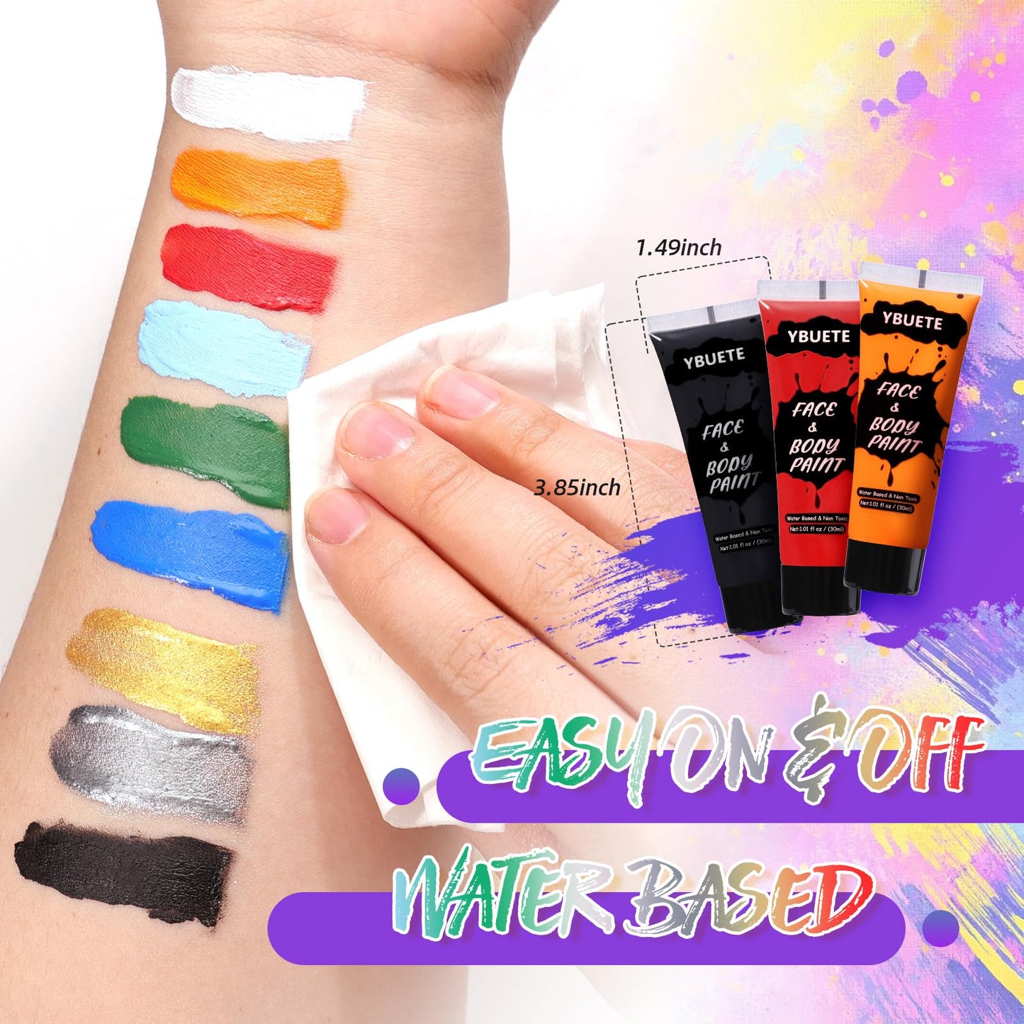 YBUETE 9 Colors Face Body Paint Set, Professional Paint Set for Halloween Cosplay Costume Party, Full-coverage Multi-Color Cream Makeup Blendable Set for Adults Halloween Cosplay SFX Makeup Paint