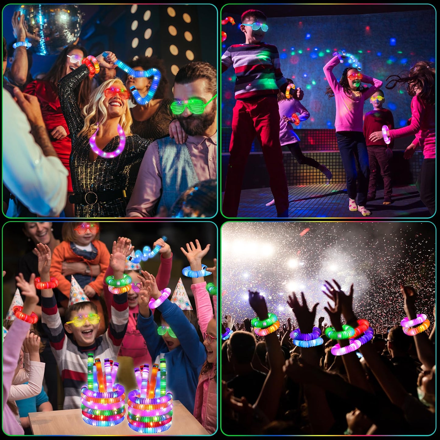 76 Pcs Glow Light Up Pop Tubes &LED Glasses Sticks Party Favors, Glow Bracelets Necklaces Camping Toys, Rave Neon Flashing Glasses for Birthday Return Gift Goodie Bag Christmas Stuffer School Prizes