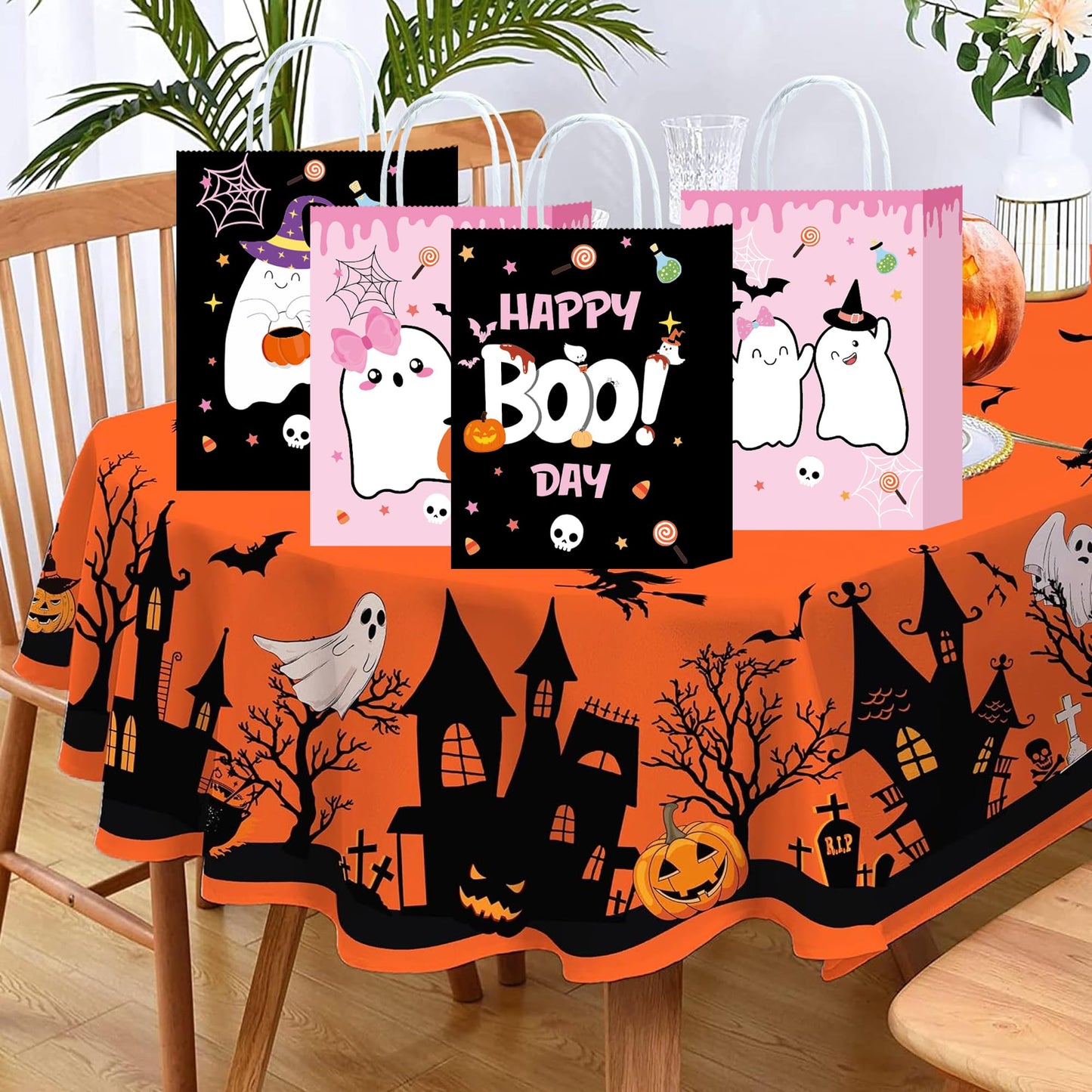 W WINTMING 16Pcs Halloween Party Favors Bags with Handle Trick or Treat Gift Bags Wrapping Halloween Goodie Candy Bag Docor Supplies