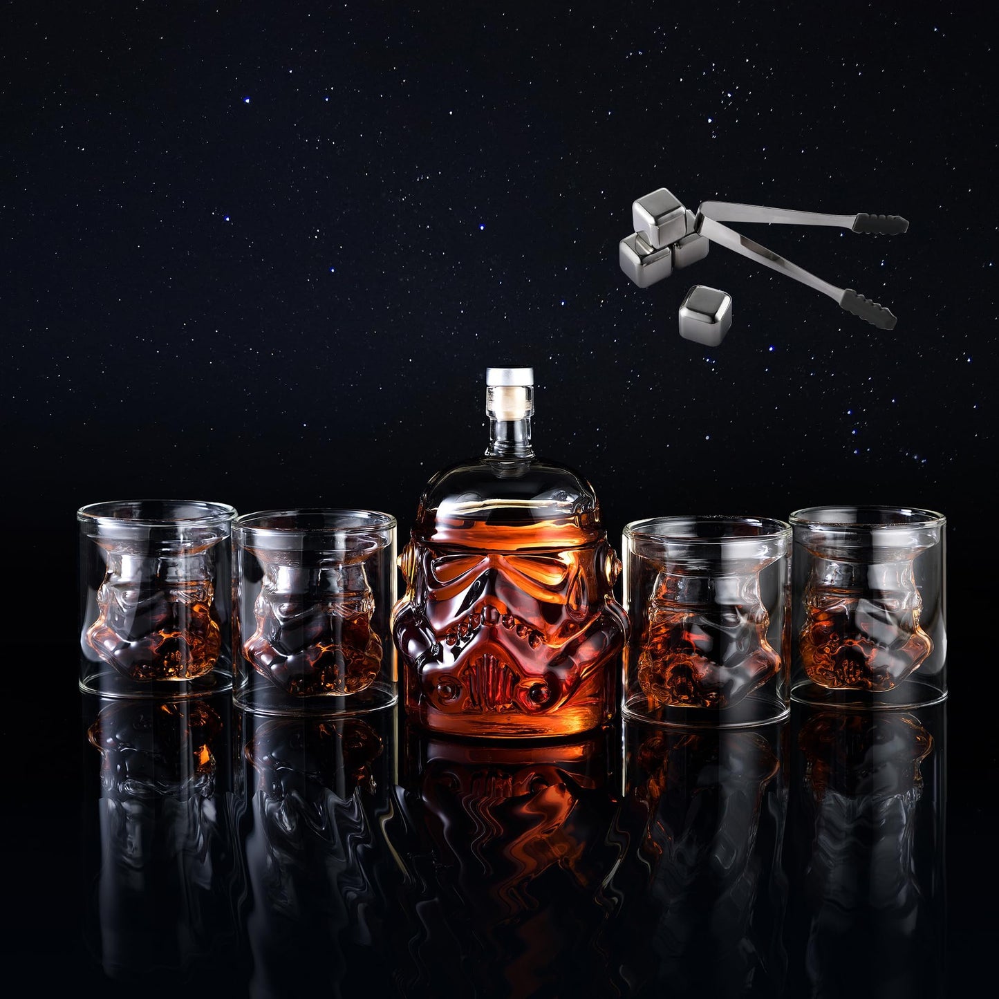 Whiskey Decanter Set Transparent Creative with 4 Glasses,Whiskey Flask Carafe Decanter with 4 Whiskey Stones and Tong,Whiskey Carafe,Glasses for Brandy,Scotch,Vodka,Gifts for Dad,Husband,Boyfriend
