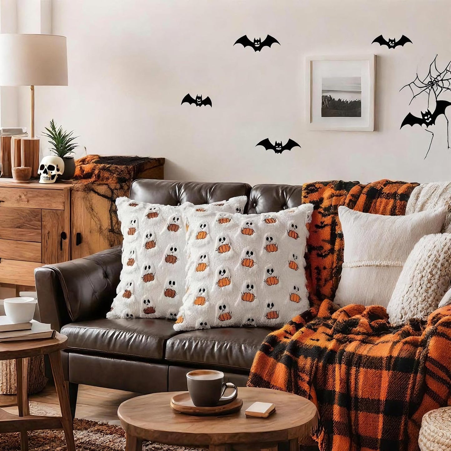 XLMJDZQ Halloween Decor Throw Pillow Covers Set of 2-18x18 Inches Ivory Cute Ghost Hugging Pumpkin, Plush Soft for Spooky Season & Cozy Fall Decor