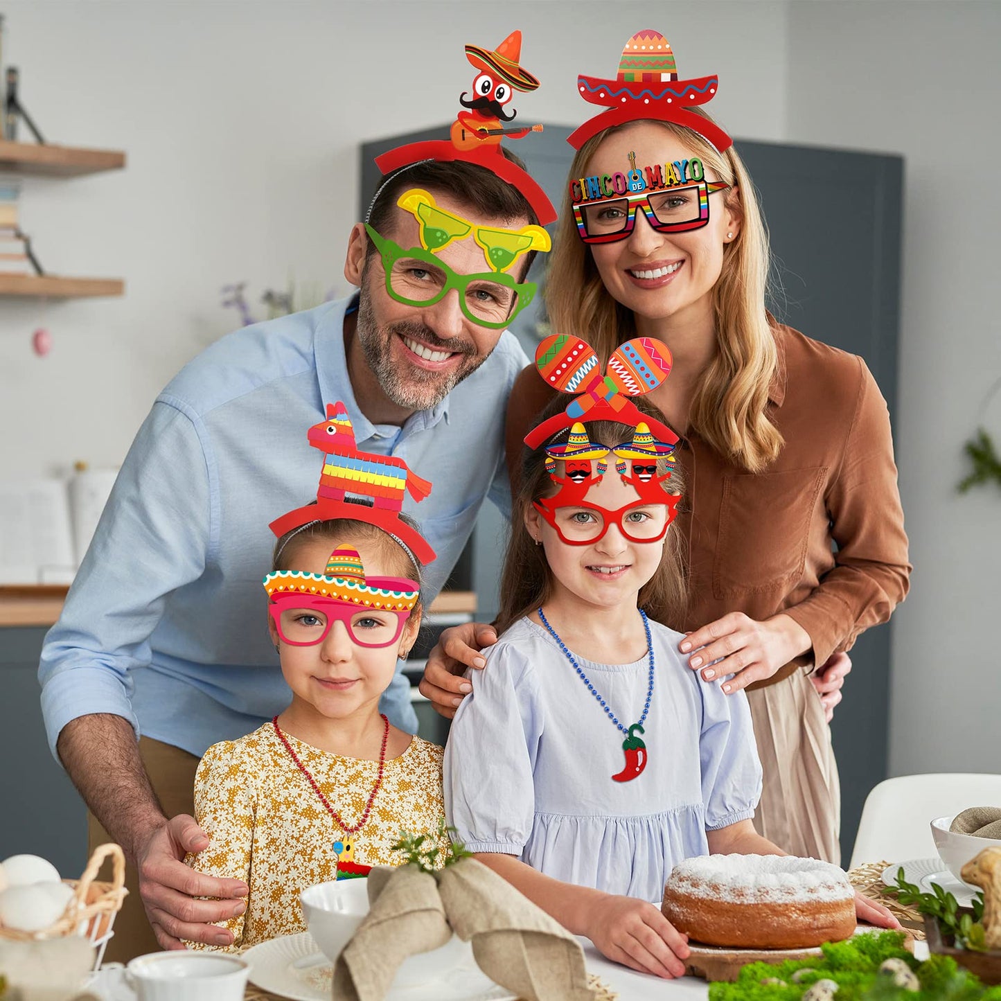 36 Pcs Mexican Fiesta Party Decorations Include 12 Sombrero Hats Headbands 12 Eyeglasses 12 Cinco De Mayo Necklaces Bead, Mexican Party Supplies Wear for Fiesta Party Wear Decorations Props Favors