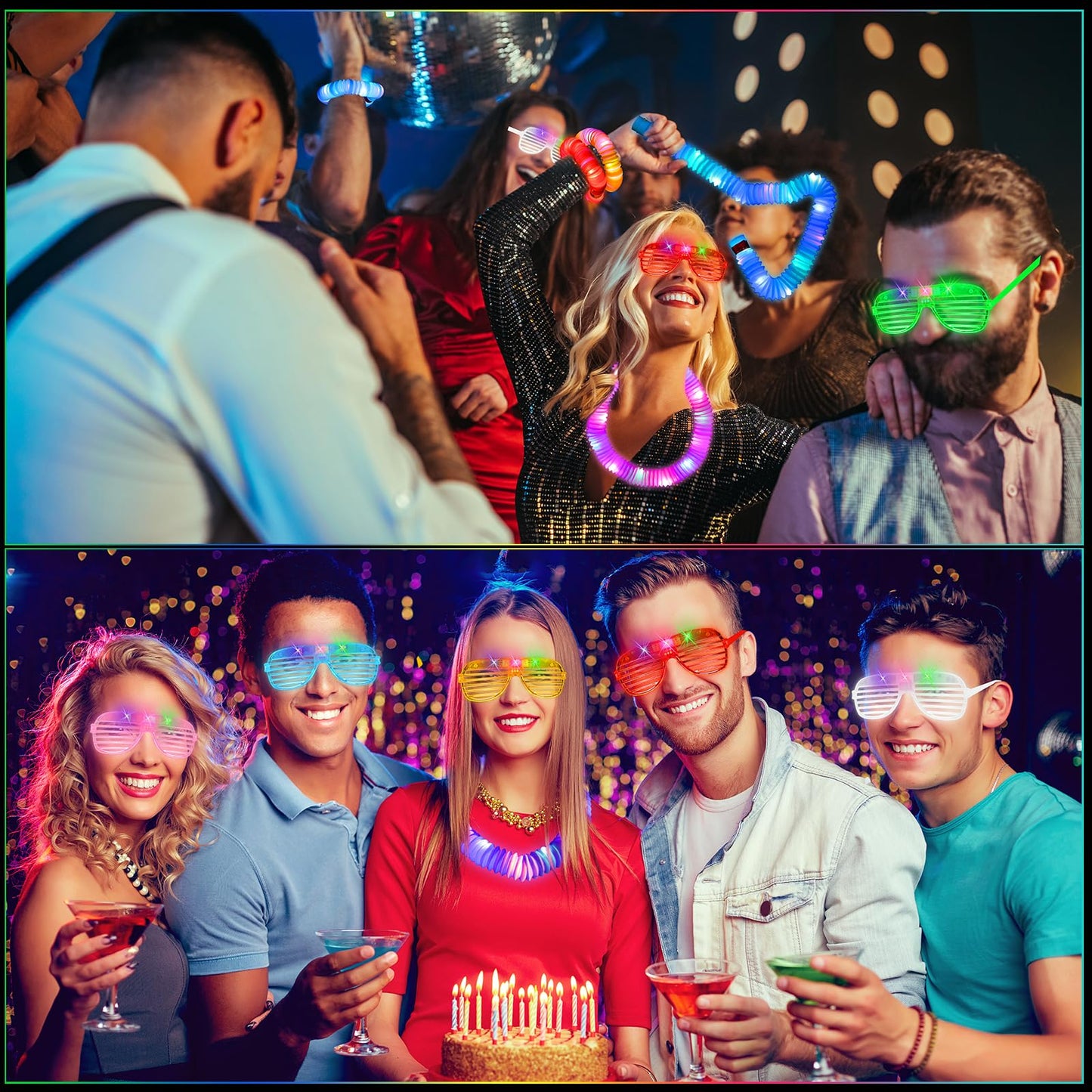 76 Pcs Glow Light Up Pop Tubes &LED Glasses Sticks Party Favors, Glow Bracelets Necklaces Camping Toys, Rave Neon Flashing Glasses for Birthday Return Gift Goodie Bag Christmas Stuffer School Prizes