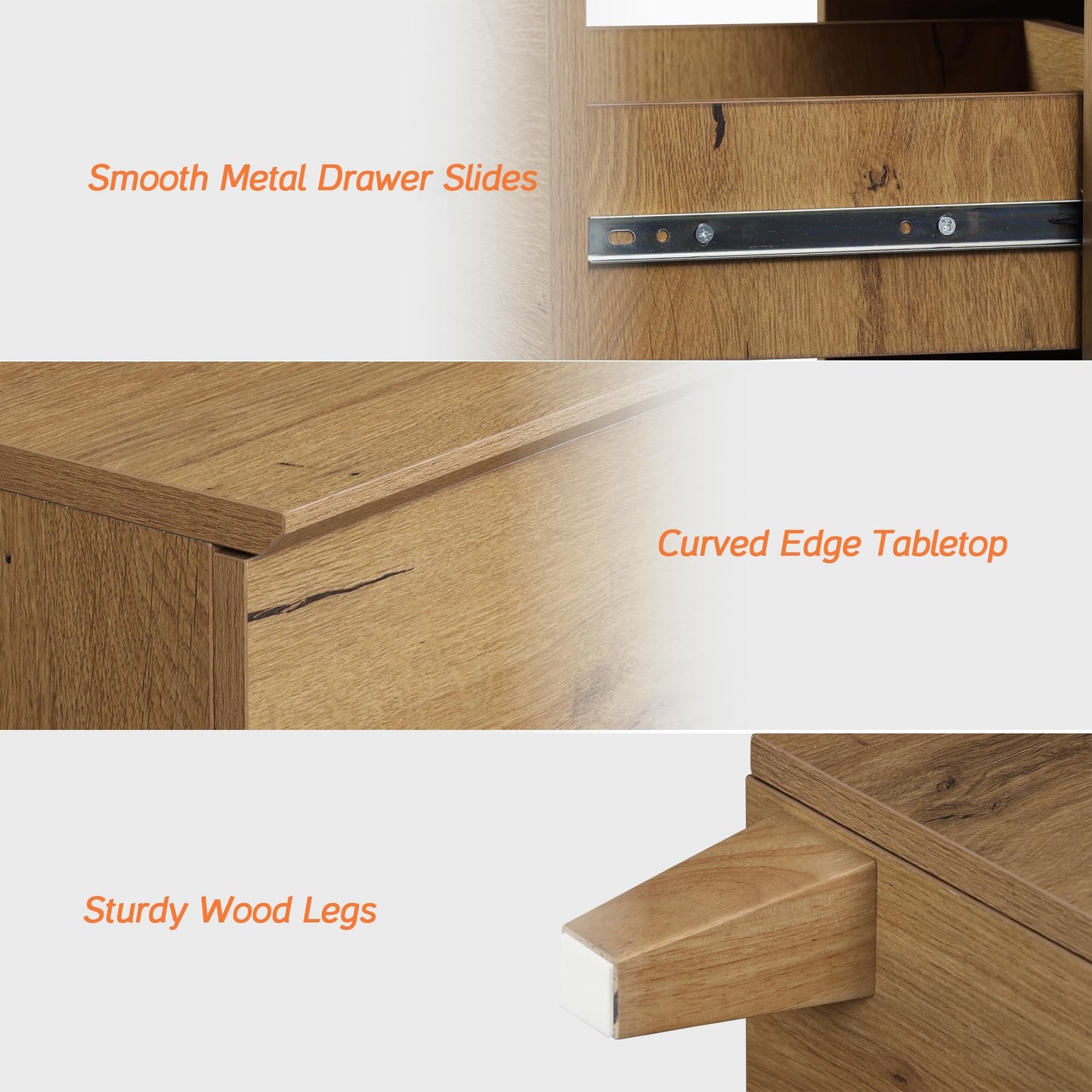 WAMPAT Dresser with 6 Drawers for Bedroom, Wooden Kids Dressers with Wide Chest of Drawers, Modern Closet Storage Organizer Furniture with Solid Wood Legs for Living Room, Hallway, Nursery, Oak Brown