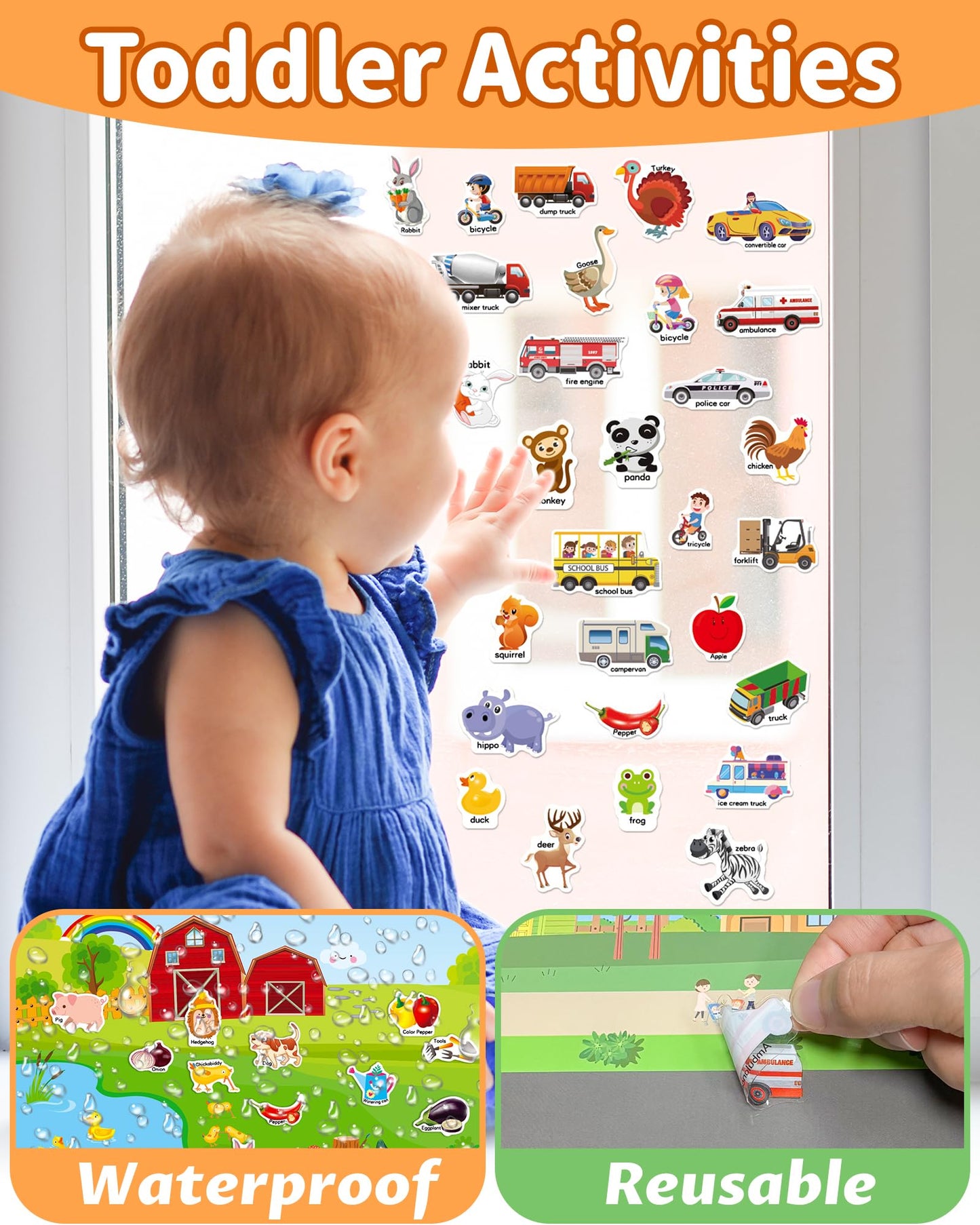 Walenced Reusable Sticker Book for Toddlers 2-4 Years, Stickers for Kids, Toddler Sticker Book Ages 1-3, Toddler Craft Activities, Toddlers Travel Toys Ages 2+ Boy Girl Birthday Gifts