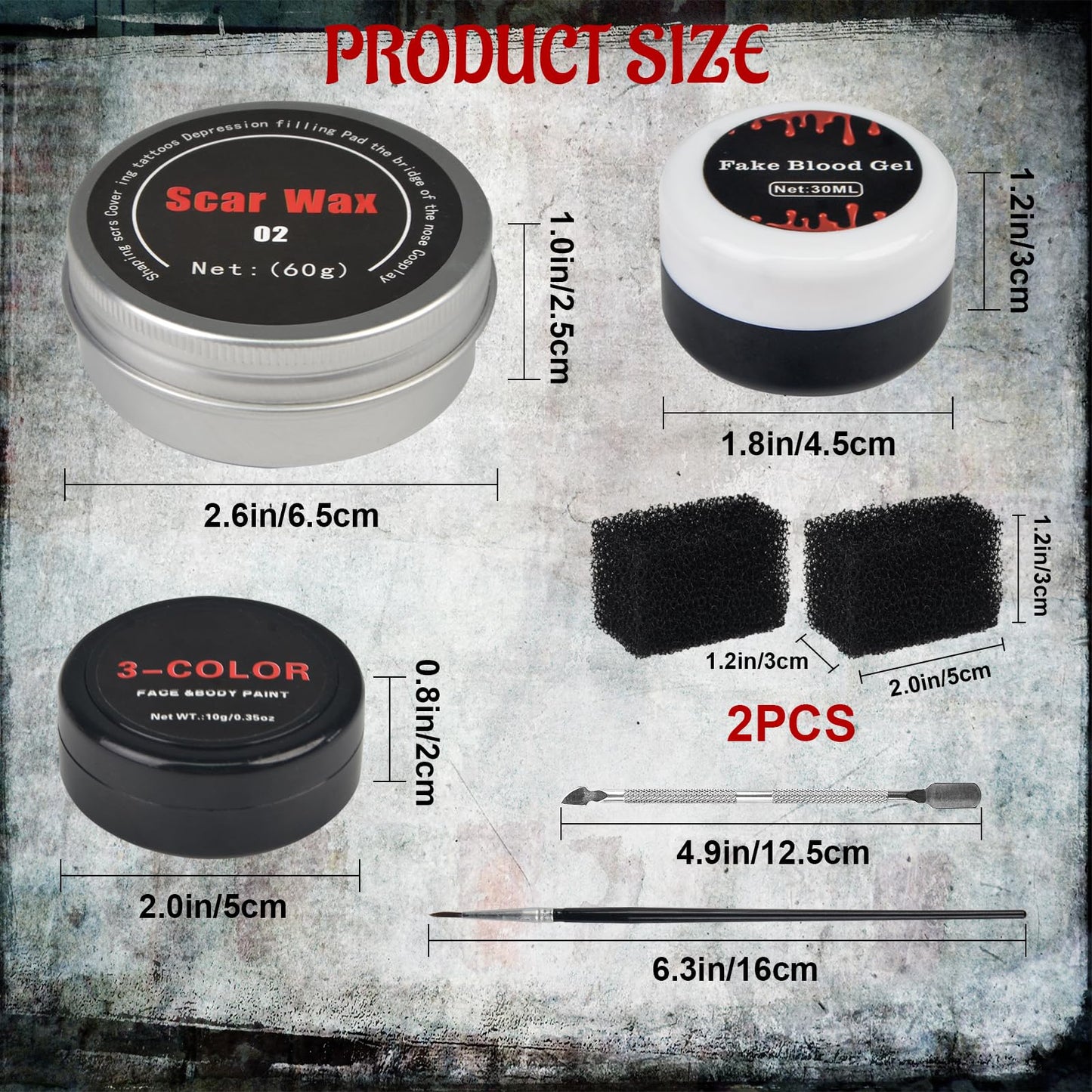 7PCS Halloween SFX Special Effects Makeup Kit, SFX Makeup Kit Include 3 Colors Clown Makeups Face Body Paint, Scar Wax,Fake Blood,Spatula,Brush,2PCS Stipple Sponges for Halloween Cosplay Costume Party