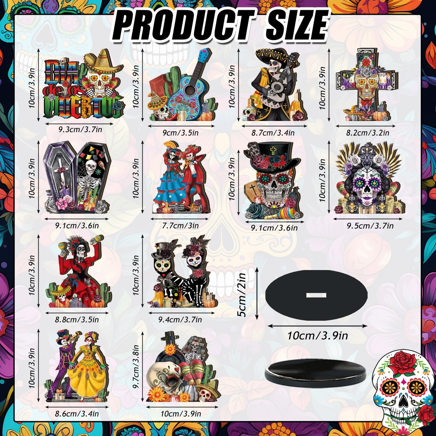 Wesiti 12 Pcs Day of The Dead Table Decorations Wooden Mexican Dia De Los Muertos Altar Centerpiece Halloween Sugar Skull Table Topper Decor Skeleton for Mexican Fiesta Tiered Tray Decor Party Favor