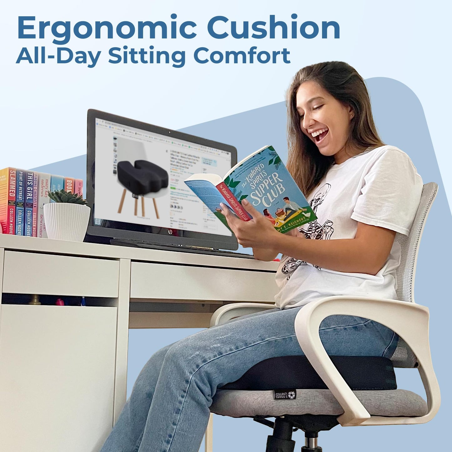 5 STARS UNITED Seat Cushion for Tailbone Pain Relief โ Memory Foam Lifting Pillow for Coccyx, Hip, Hemorrhoid, Sciatica & Post-Surgery Recovery โ Wheelchair, Car, Desk, Gaming & Office Chairs, Black