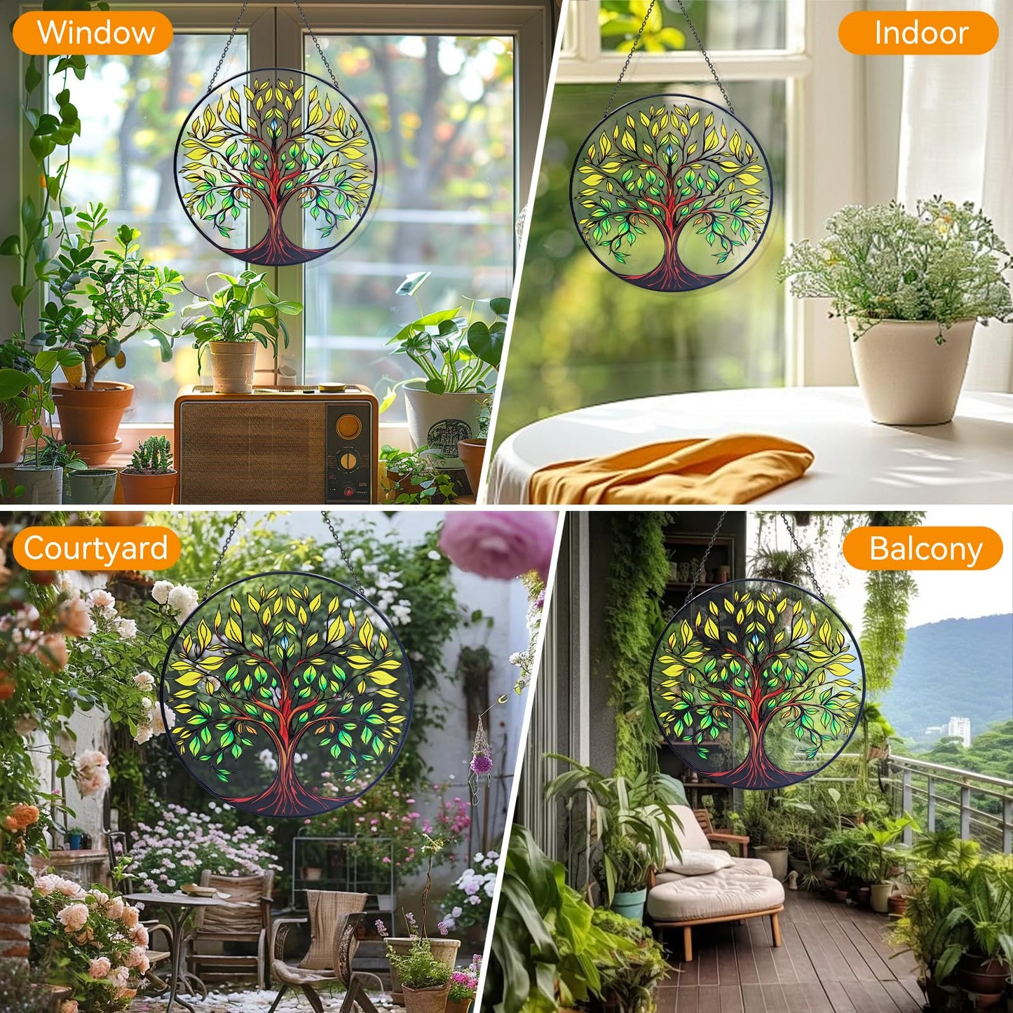 8" Tree of Life Suncatchers for Windows, Tree of Life Stained Glass Window Hanging,Sun Catcher for Windows, Tree of Lifes Decor with Hook,Suncatchers Trees Window Hangings Gifts for Mom