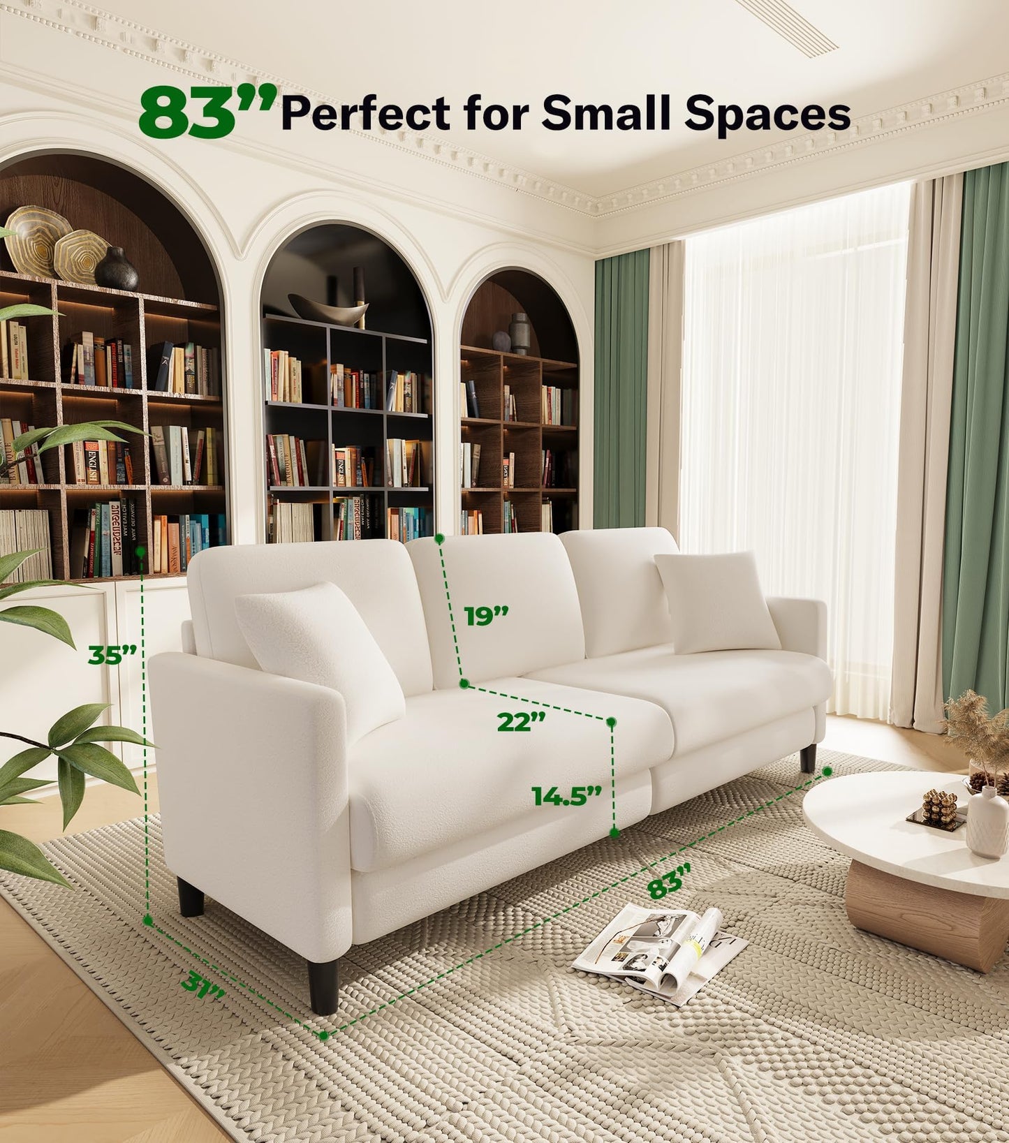 Welzona 83" Sofas for Living Room, Comfy Love Seat Couches, Teddy Fleece Loveseat Sofa, Tool-Free Setup Couches for Living Room, All-Wood Sofa Couch, Small Couch 2 Pillow Included, Beige
