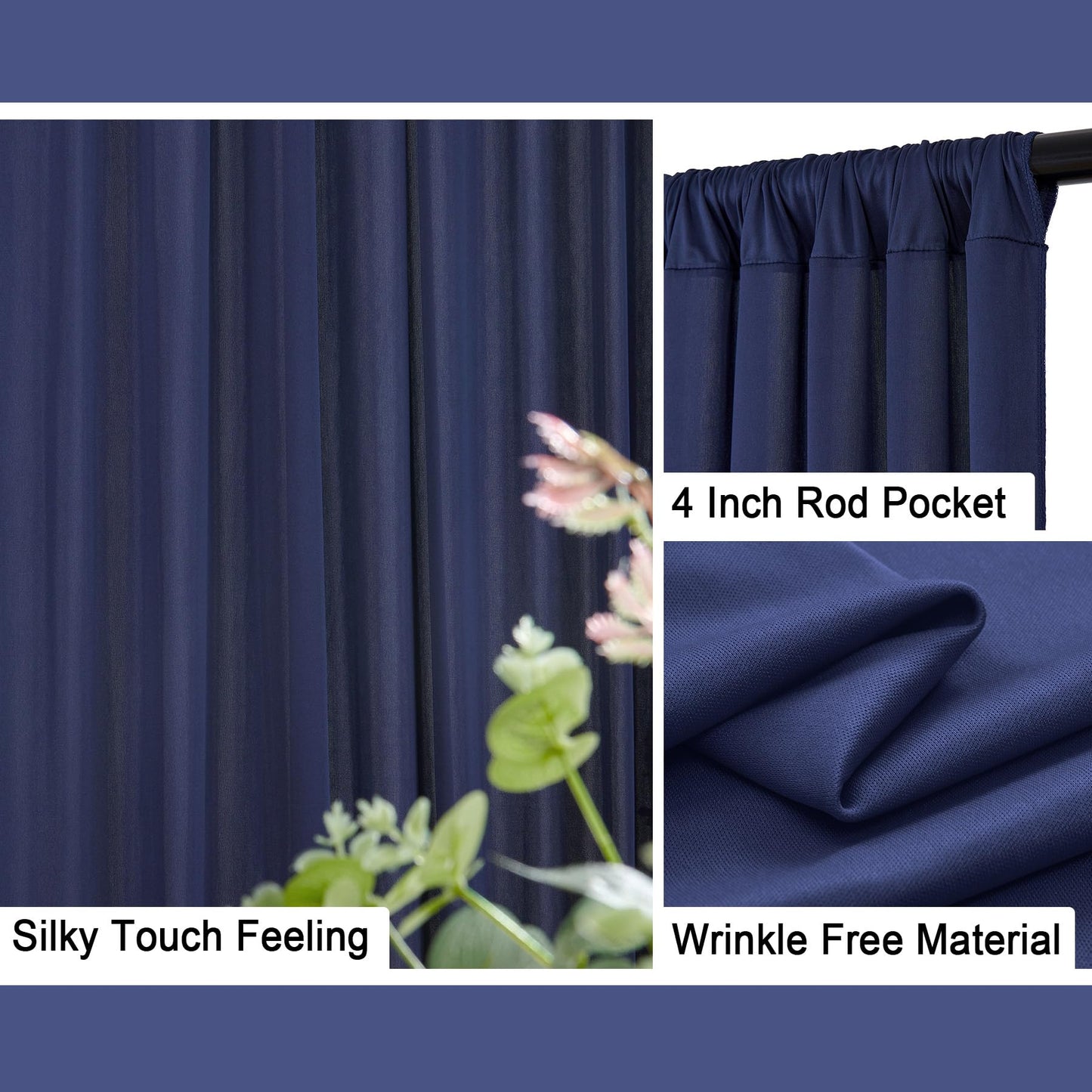 10ftx10ft Navy Blue Wrinkle-Free Backdrop Drapes, Not See-Through Navy Blue Polyester Background Curtains Backdrop Decorations for Party